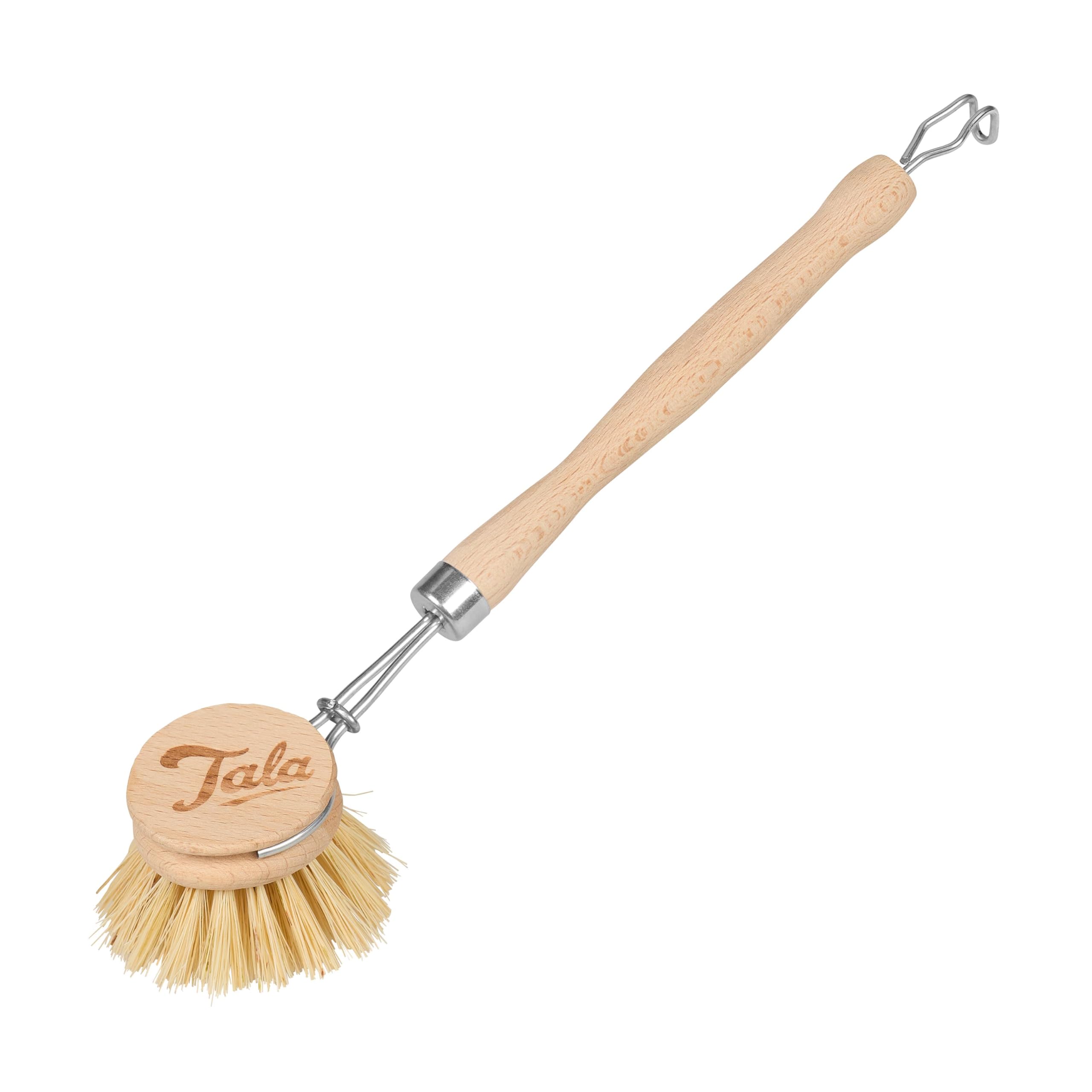 Tala Wooden Dish Brush with Tough Nylon Bristles and Removable Head | Natural Color 7