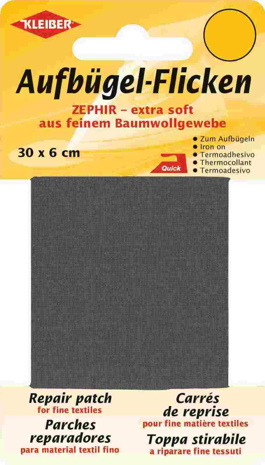 Kleiber Extra Soft Fine Cotton Iron-On Repair Tape - Dark Grey | 30 x 6 cm Patch | Washable 1