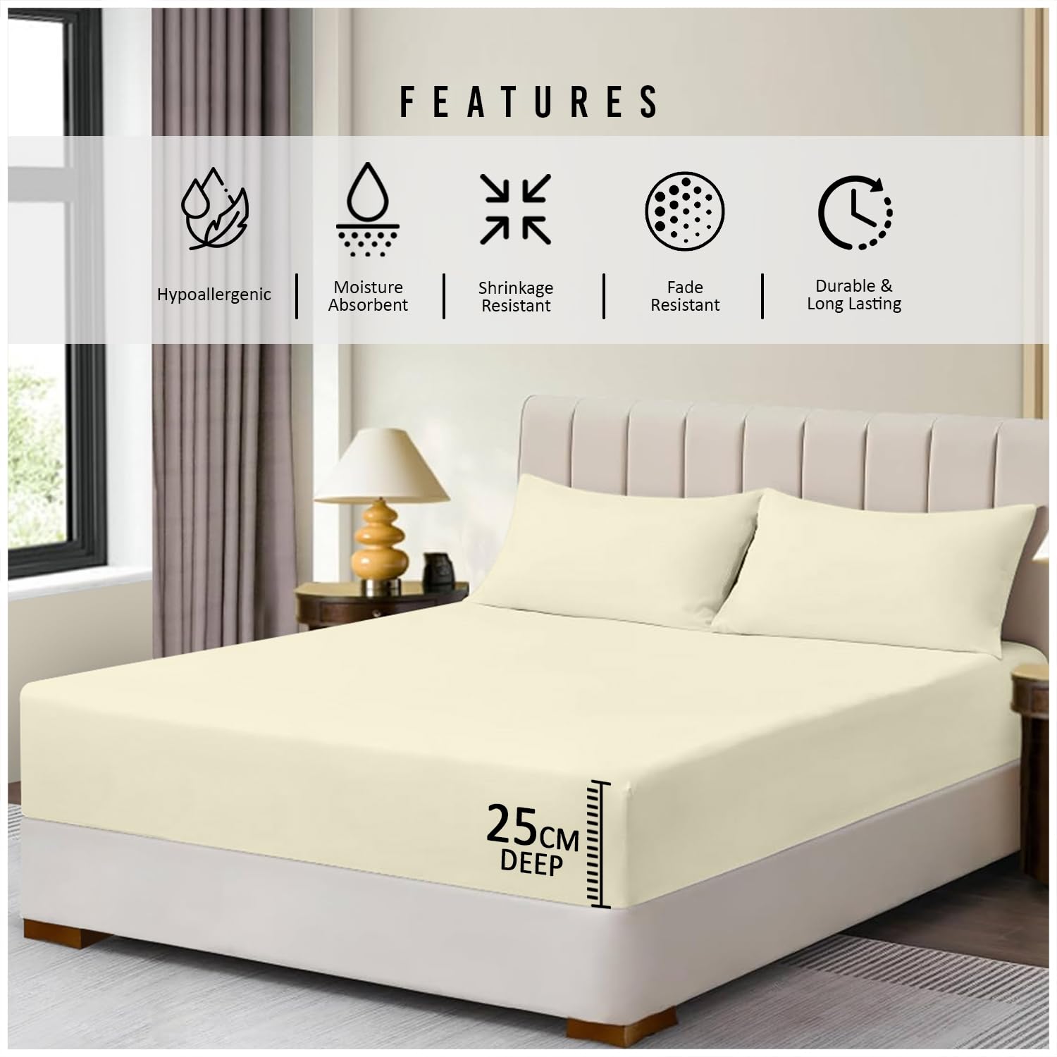 Super Dreamer Microfiber Fitted Sheet - Double | 100% Polyester | Cream 4