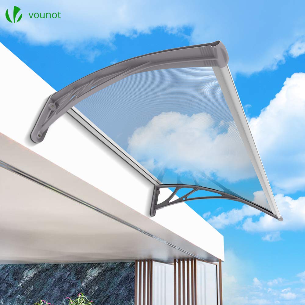 VOUNOT Outdoor Door Canopy Awning - 120x80 cm Grey Rain Shelter | Polycarbonate & Aluminum Frame 7