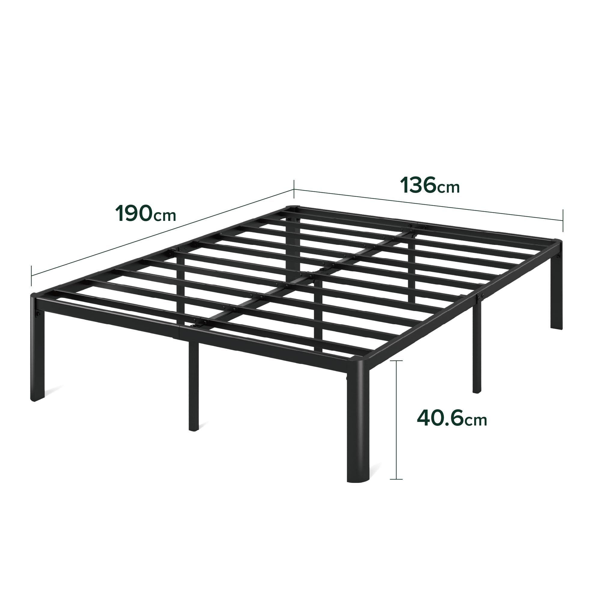 Zinus Van Double Bed Frame - Metal Base with Steel Slat Support | 135 x 190 cm | Black 2