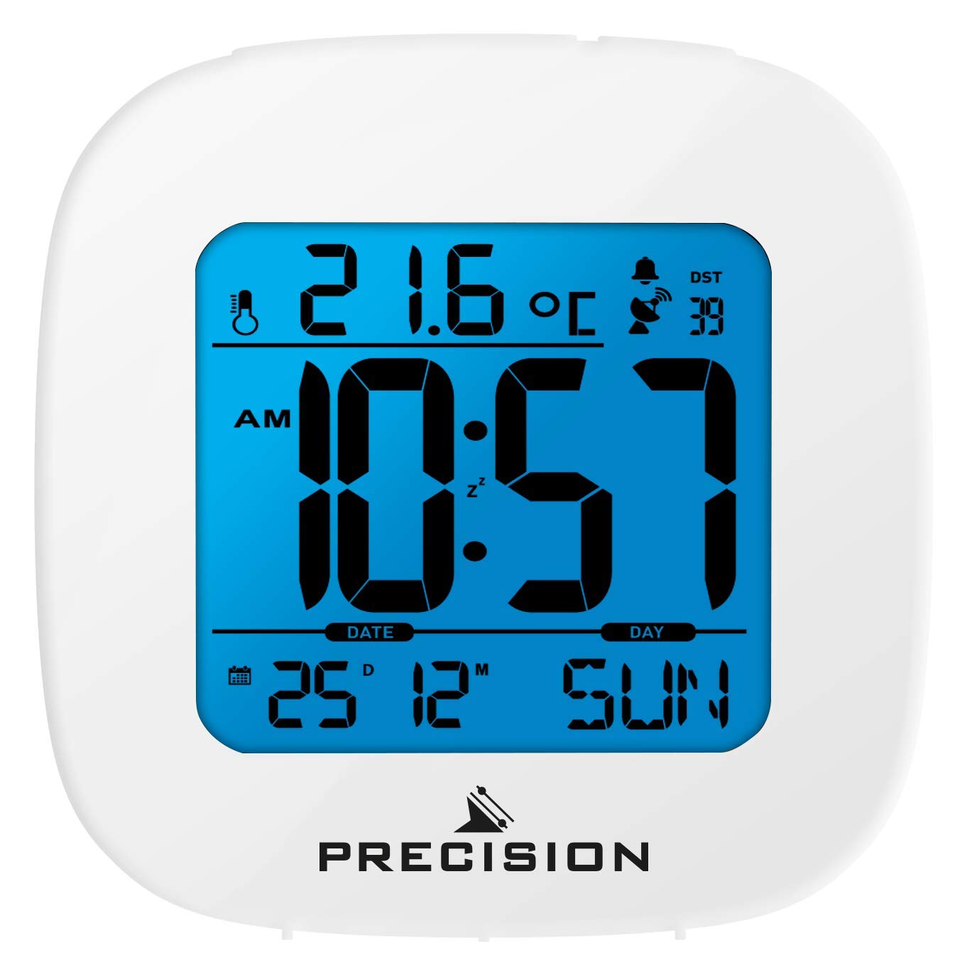 Precision AP058 Digital Alarm Clock - White Plastic | LCD Backlight | Snooze Function 1