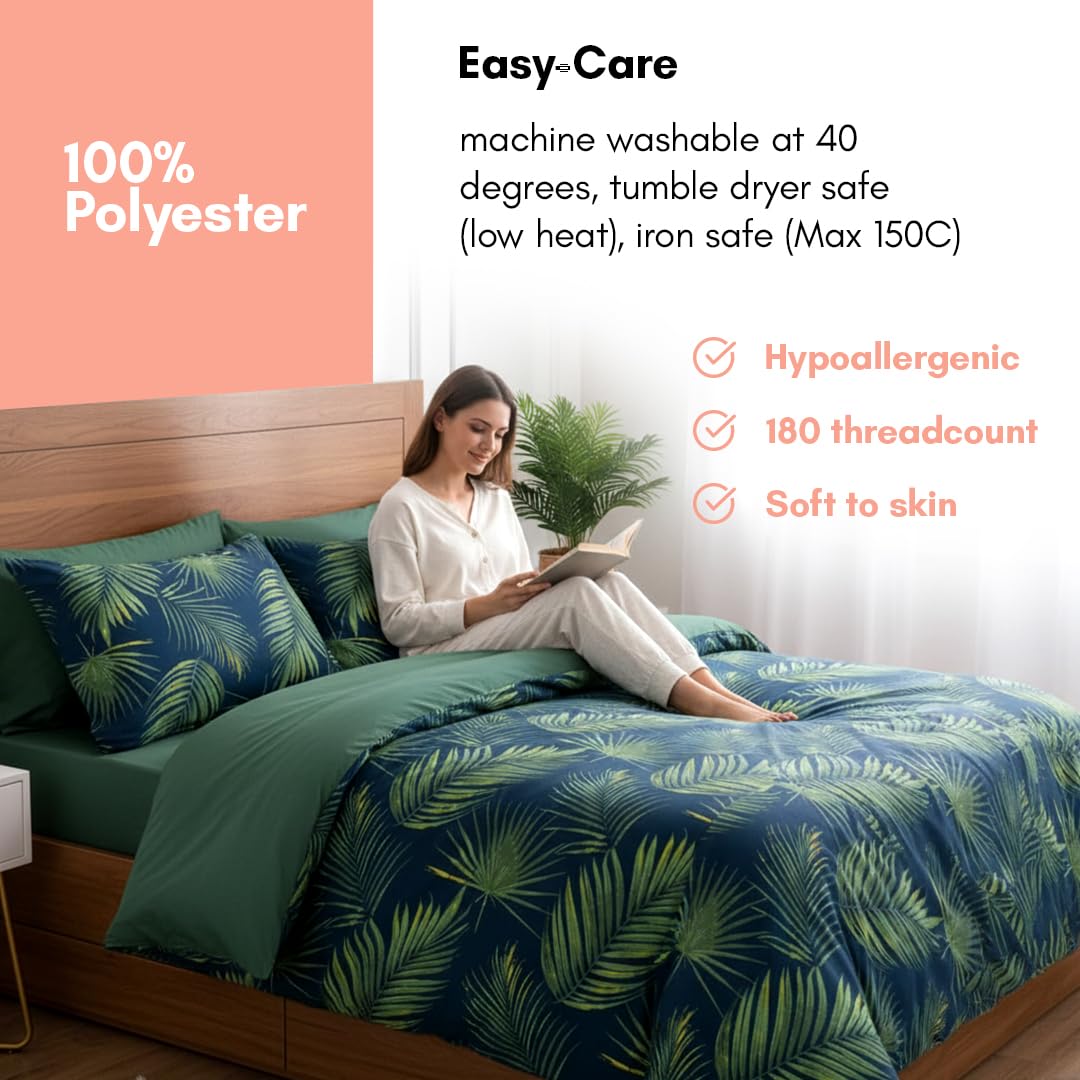Rapport Home Palma Tropical Green King Duvet Cover Set | 180TC Microfibre | 3 Piece Set 2