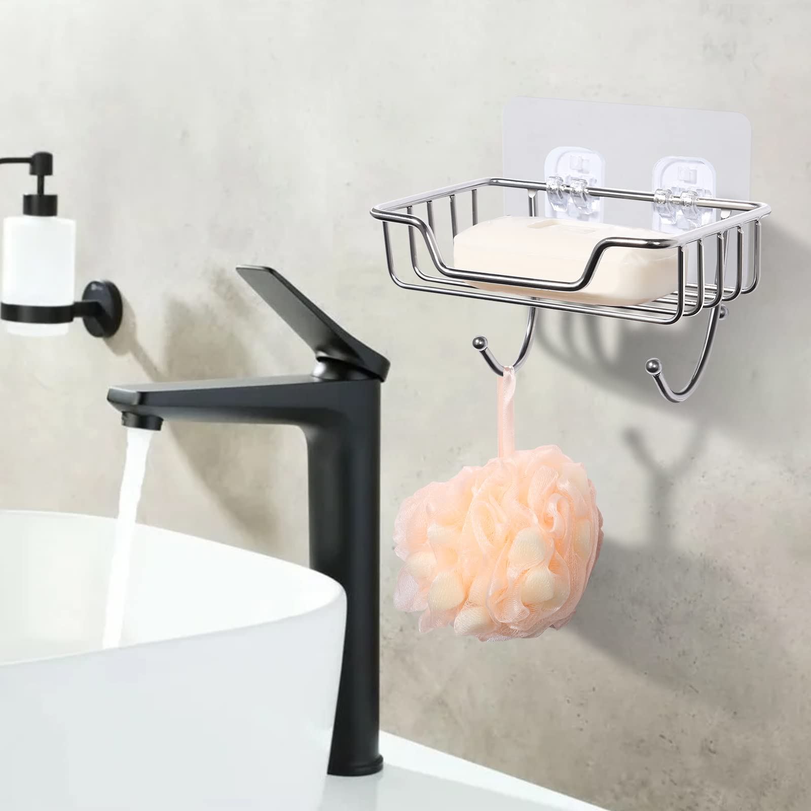 Uten Stainless Steel Soap Dish Holder with Adhesive Hook for Shower Bathroom Kitchen | Rustproof 8