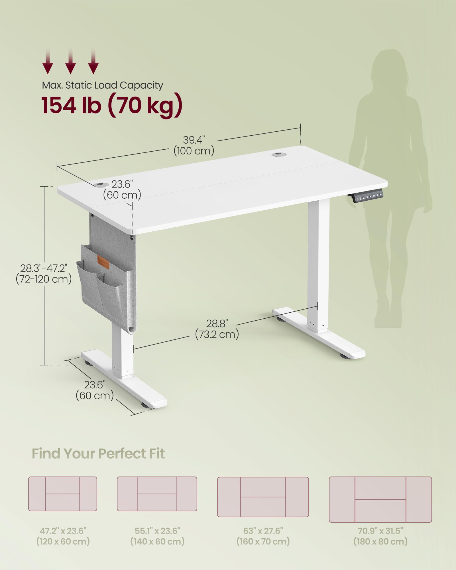 VASAGLE Electric Standing Desk - Height Adjustable 72-120 cm | 100 x 60 cm Top | Supports 70 kg 3