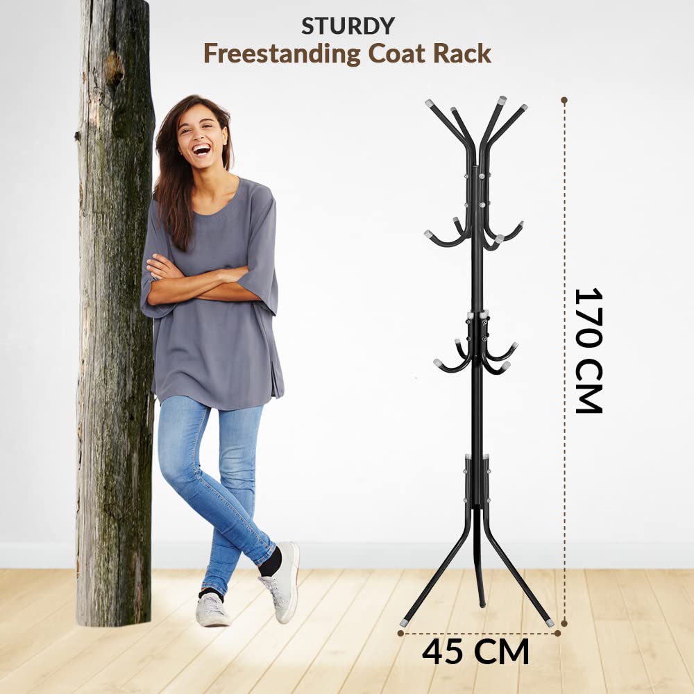 1ABOVE Metal Freestanding Coat Rack - 12 Hooks, 67 Inches Tall, Black Powder Coated Steel 7
