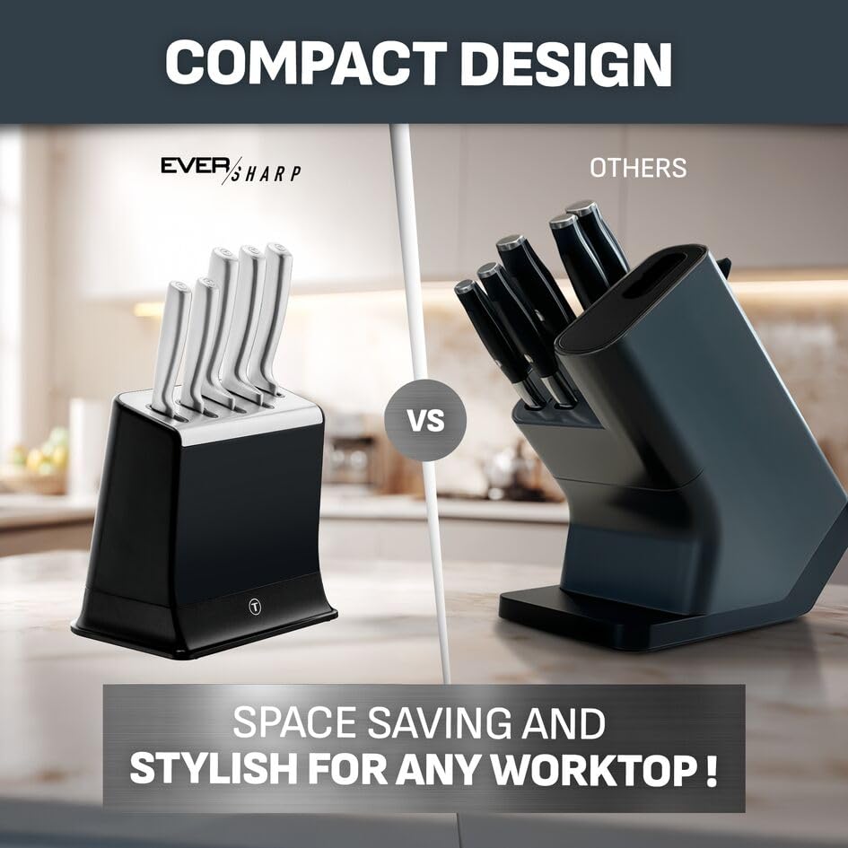 Tefal EverSharp Pro 5-Pc Kitchen Knife Set with Integrated Automatic Sharpener | German Stainless Steel 9