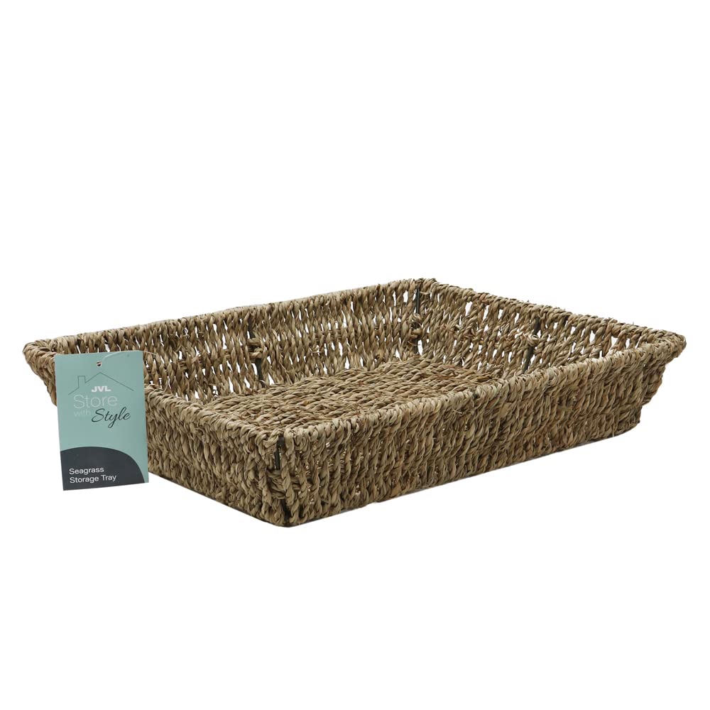 JVL Seagrass Rectangular Serving Tray - Durable Woven Design | 33 x 25 cm | Neutral Tones 1