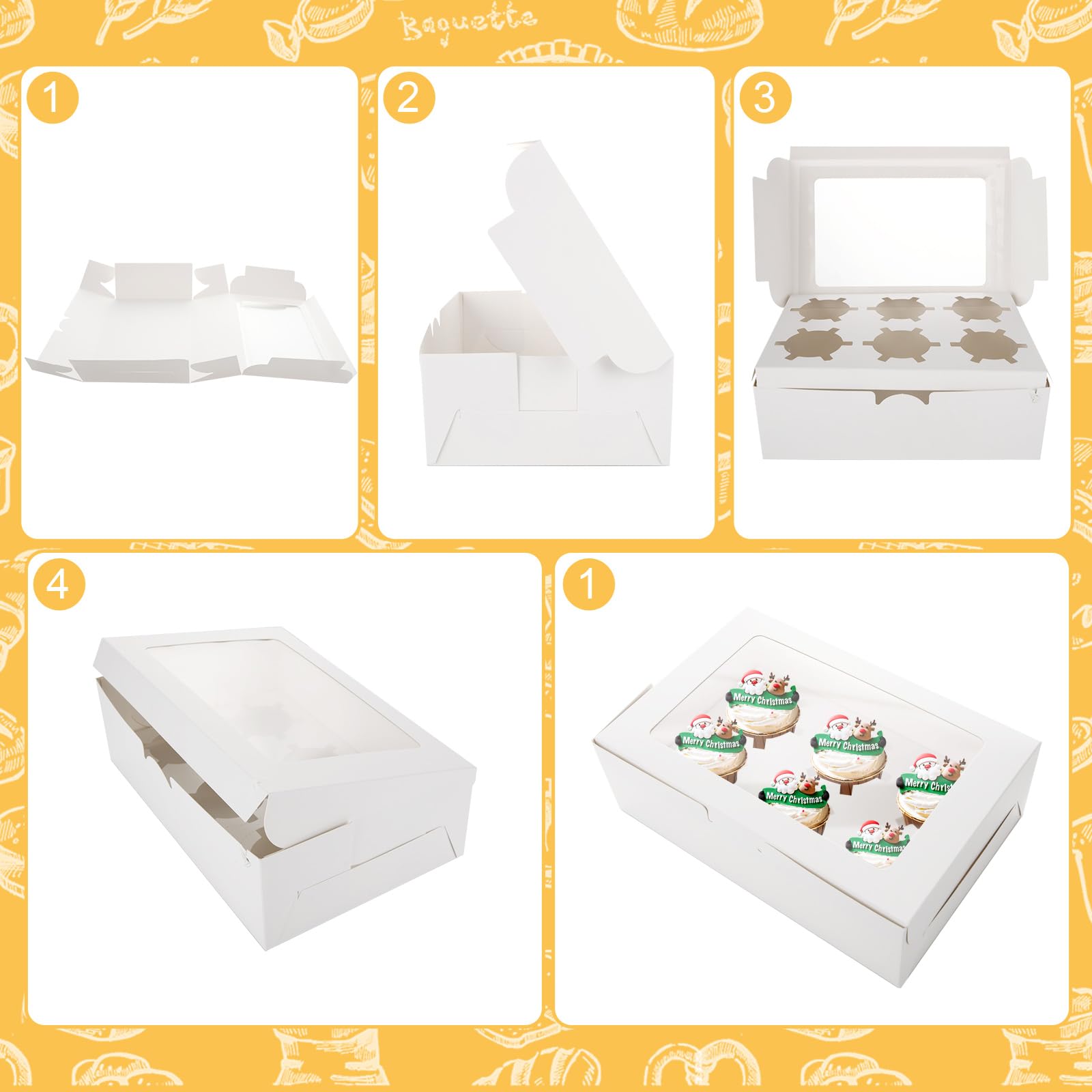 ASelected 10 Pcs 6 Hole Cupcake Boxes with Windows | White Cardboard Carrier | 15.5cm x 6cm x 24cm 3
