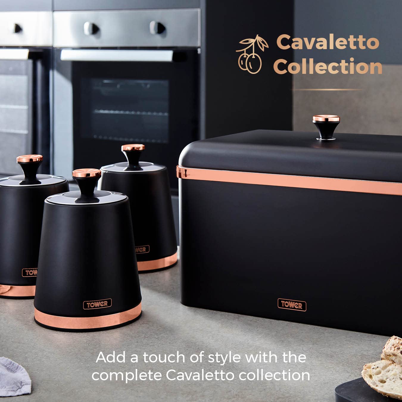 Tower Cavaletto Set of 3 Storage Canisters for Tea/Coffee/Sugar | 1.3L Capacity | Carbon Steel 6