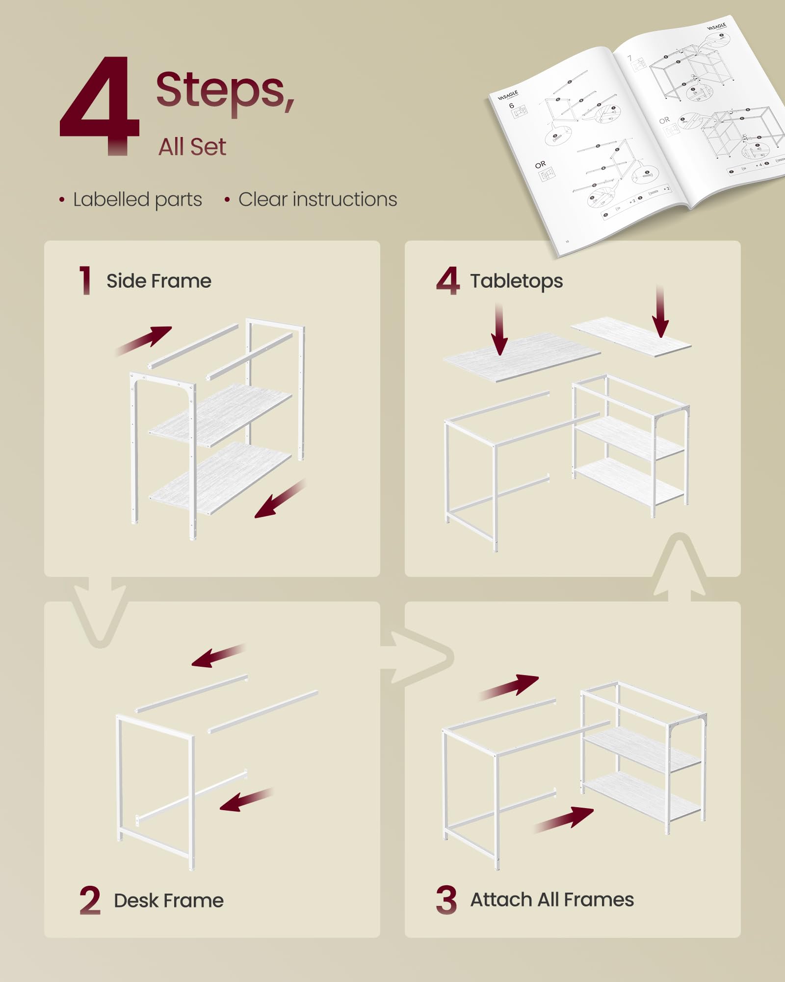 VASAGLE L Shaped Corner Desk - Reversible Storage | Maple White | 110 x 80 cm 7