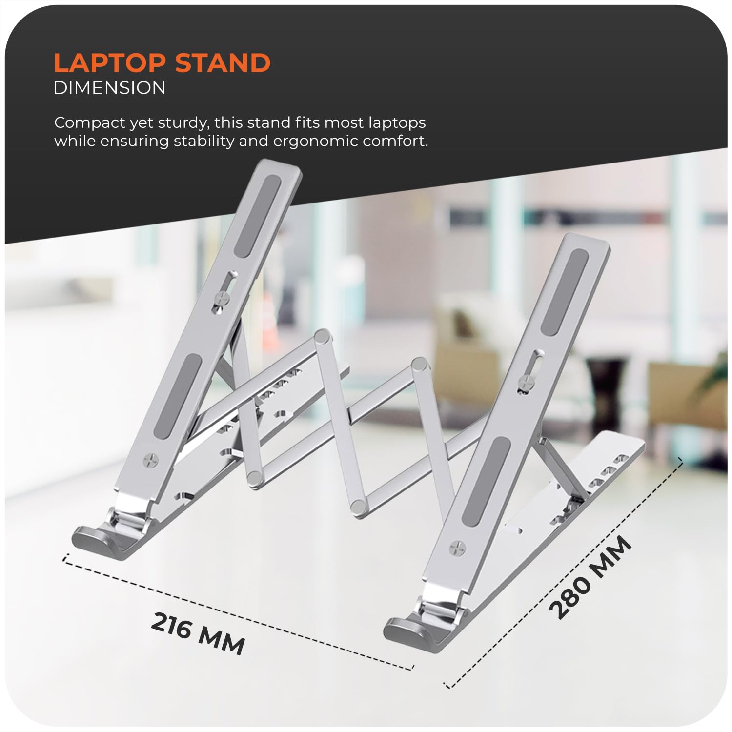 Roe Tenpo Laptop Stand for Desk - 6 Levels Height Adjustable Riser | Aluminum Alloy | Foldable 3