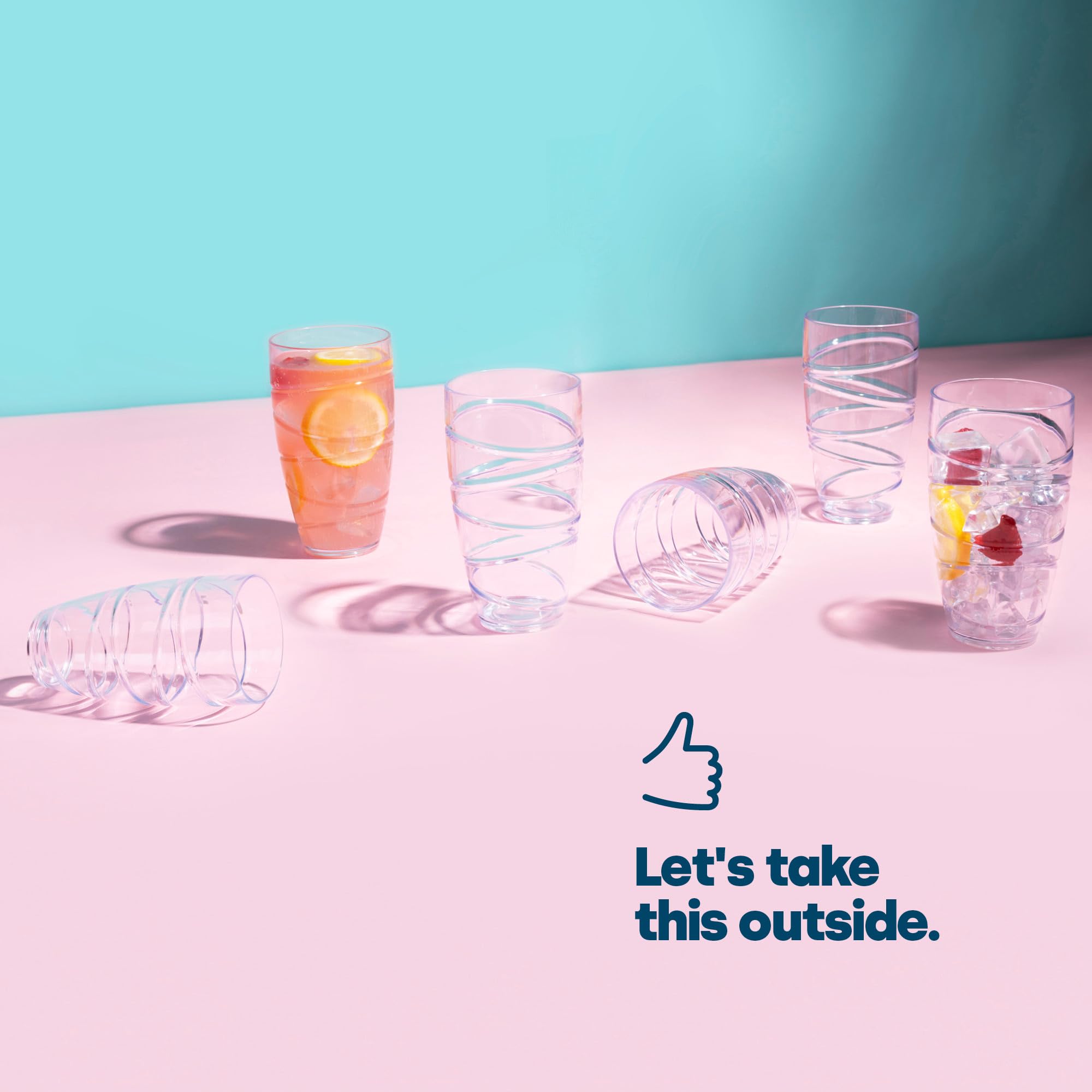 LIVIVO Set of 6 Hi Ball Plastic Acrylic Tumblers with Swirl Design | Break Resistant | BPA-Free