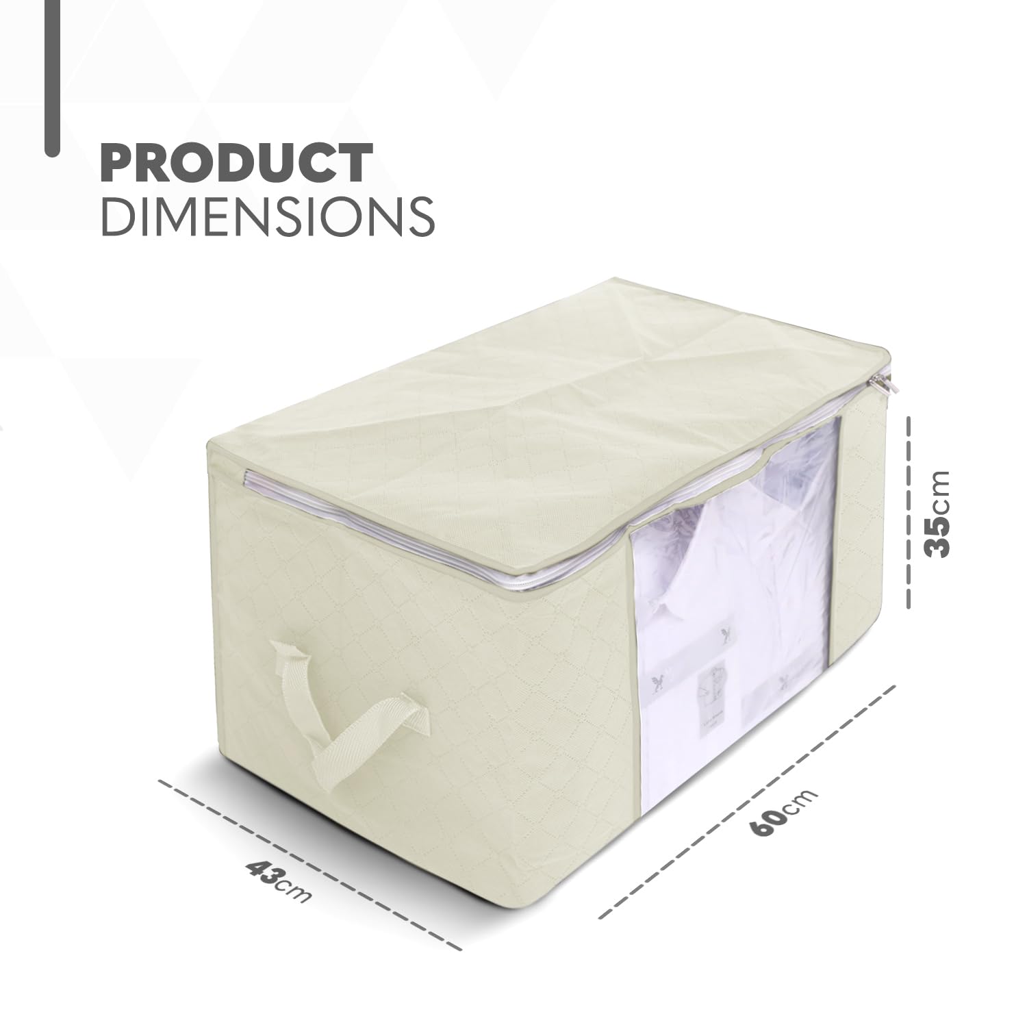 delka 90L Under-Bed Storage Bags with Lids, Beige Fabric, 3 Items | Foldable & Transparent 2