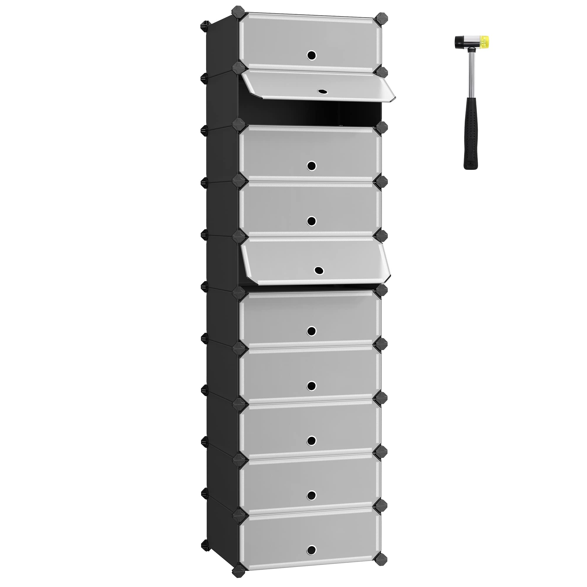 SONGMICS Modular Interlocking Shoe Rack - 10 Slot DIY Storage Unit | Plastic & Steel | Black 1
