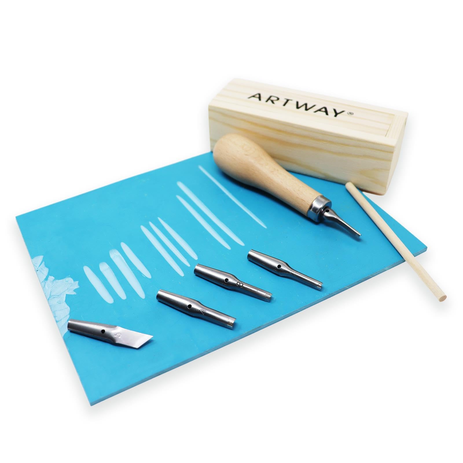 Artway Lino Cutting Tools Set - 5 Assorted Steel Nibs & Beechwood Handle for Relief Printmaking 4