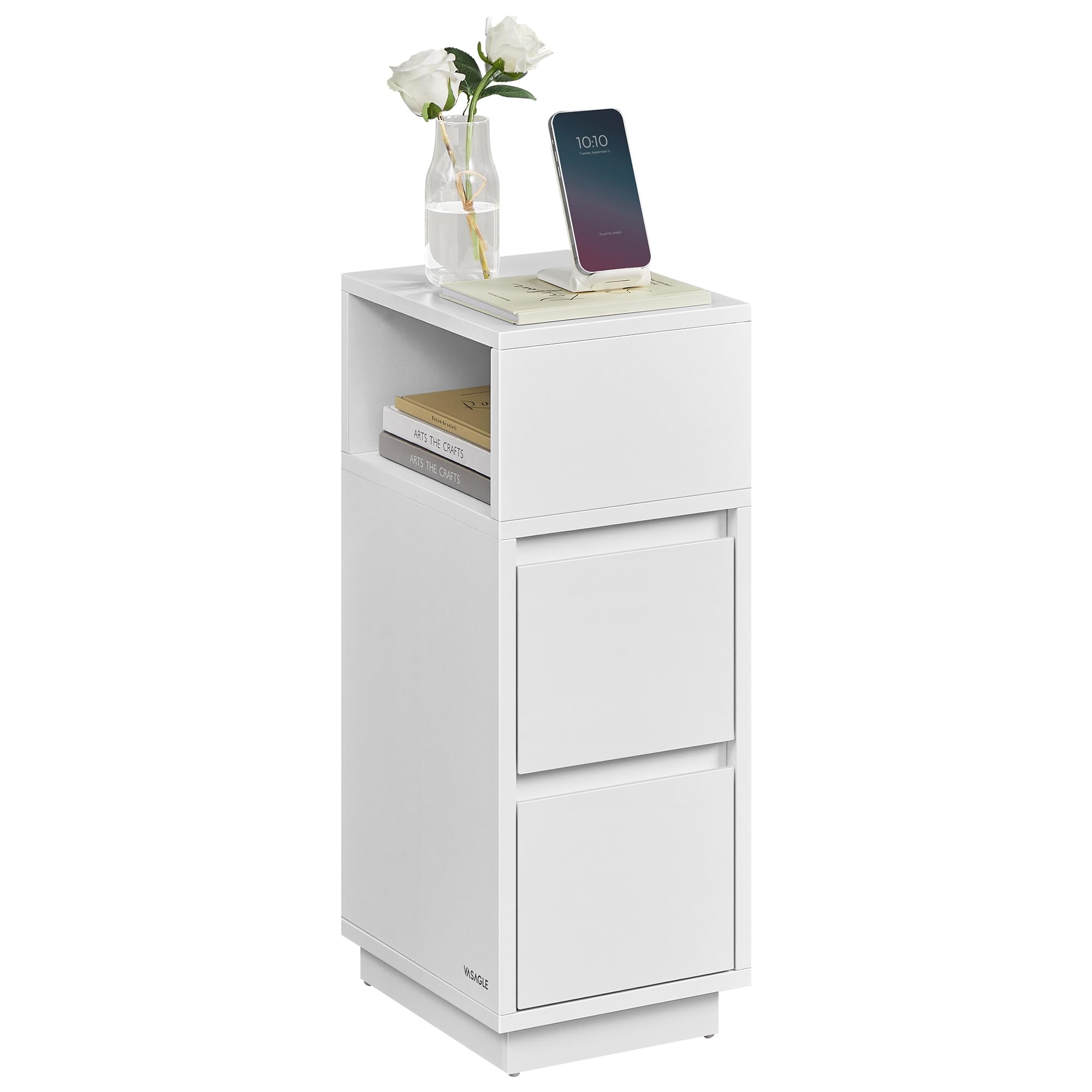 VASAGLE Slim Bedside Table - Cloud White | 2 Drawers | Storage | 65 cm Height 1
