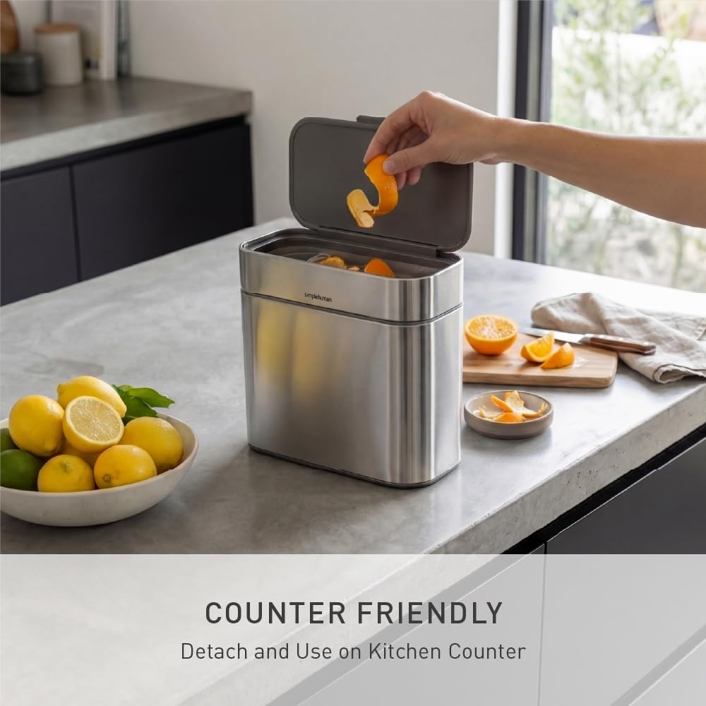 simplehuman CW1645 4L Indoor Countertop Compost Caddy | Brushed Stainless Steel | Magnetic Docking 3