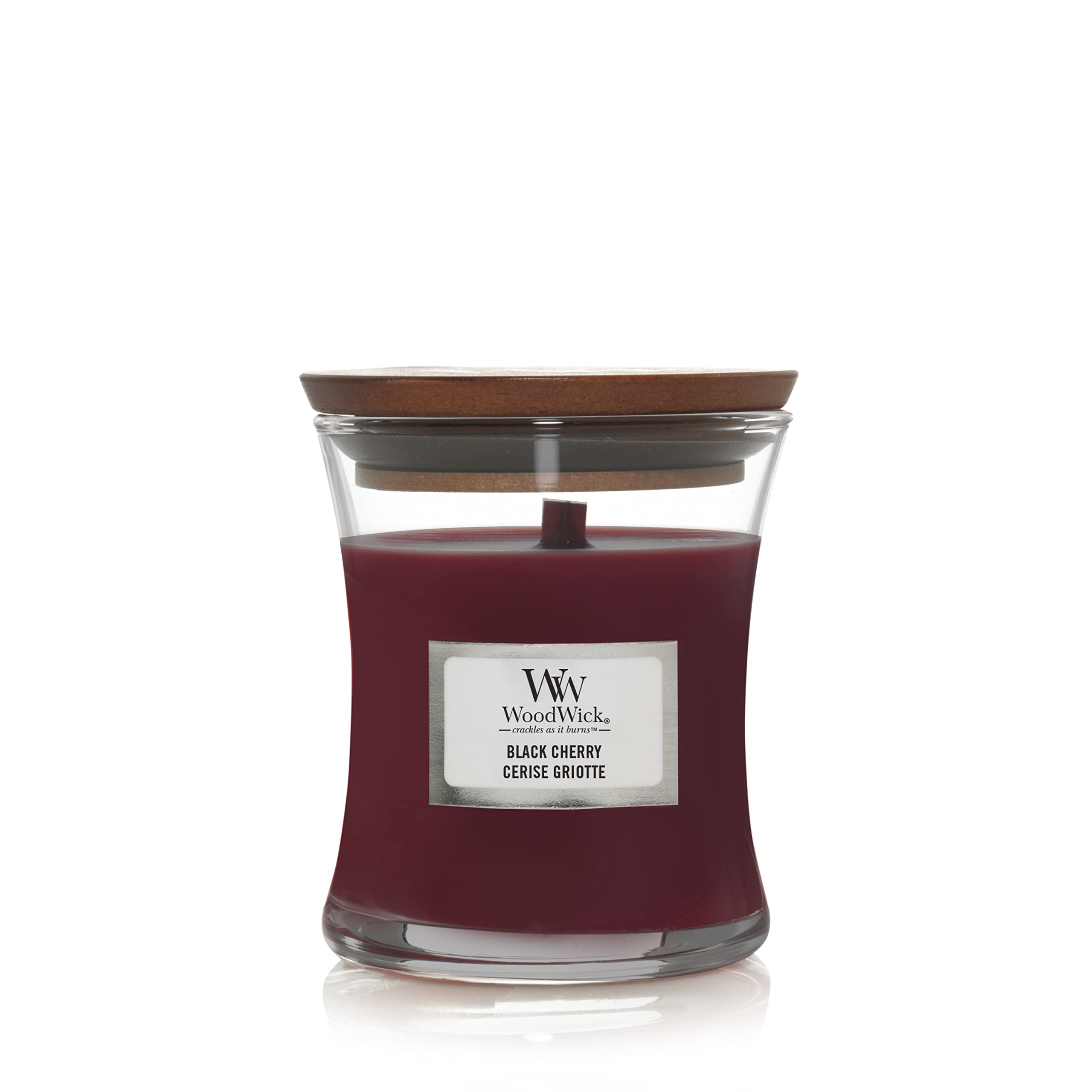 Woodwick Medium Hourglass Scented Candle - Black Cherry | Crackling Wick | Up to 60 Hours Burn Time
