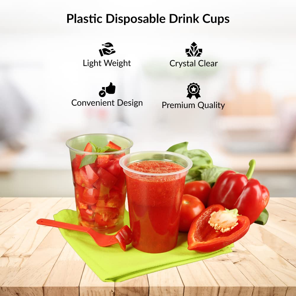1ABOVE 100 Pack Clear Plastic Disposable Drink Cups - 180ml (7oz) | Lightweight | Includes Lids 6