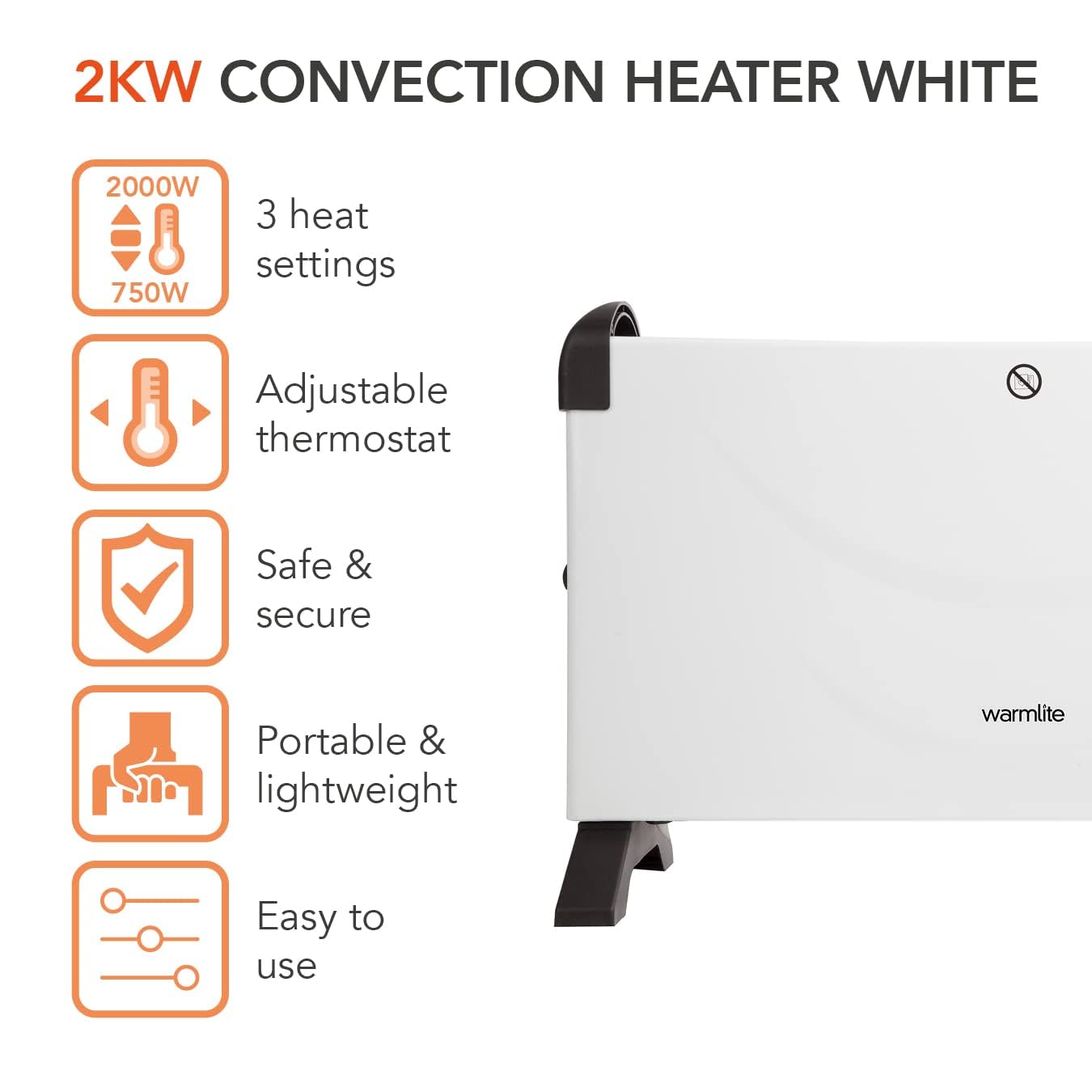 Warmlite WL41007 2000W Portable Convection Heater with Adjustable Thermostat and 3 Heat Settings 2