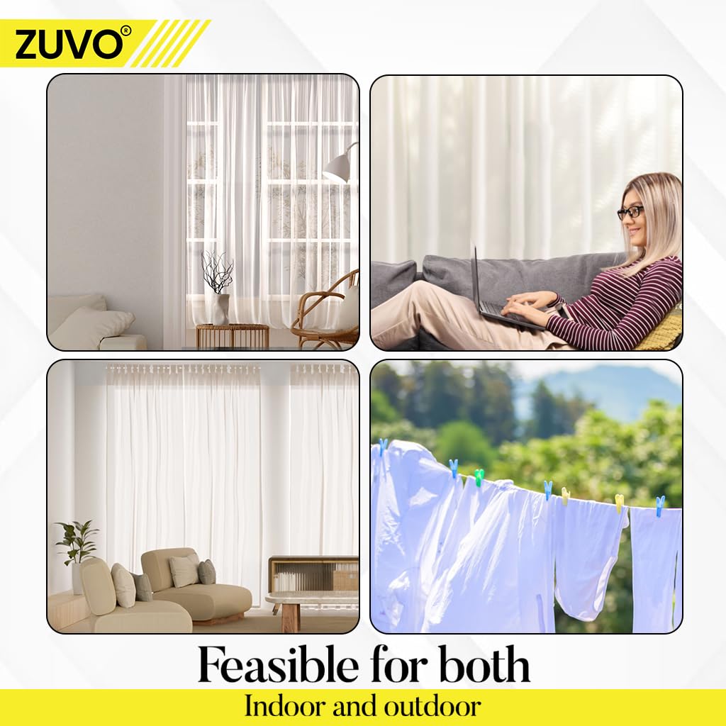 Zuvo Net Curtain Wire with Hooks and Eyes - 3m Extra Strong Cord | White PVC | Model 90793C 7