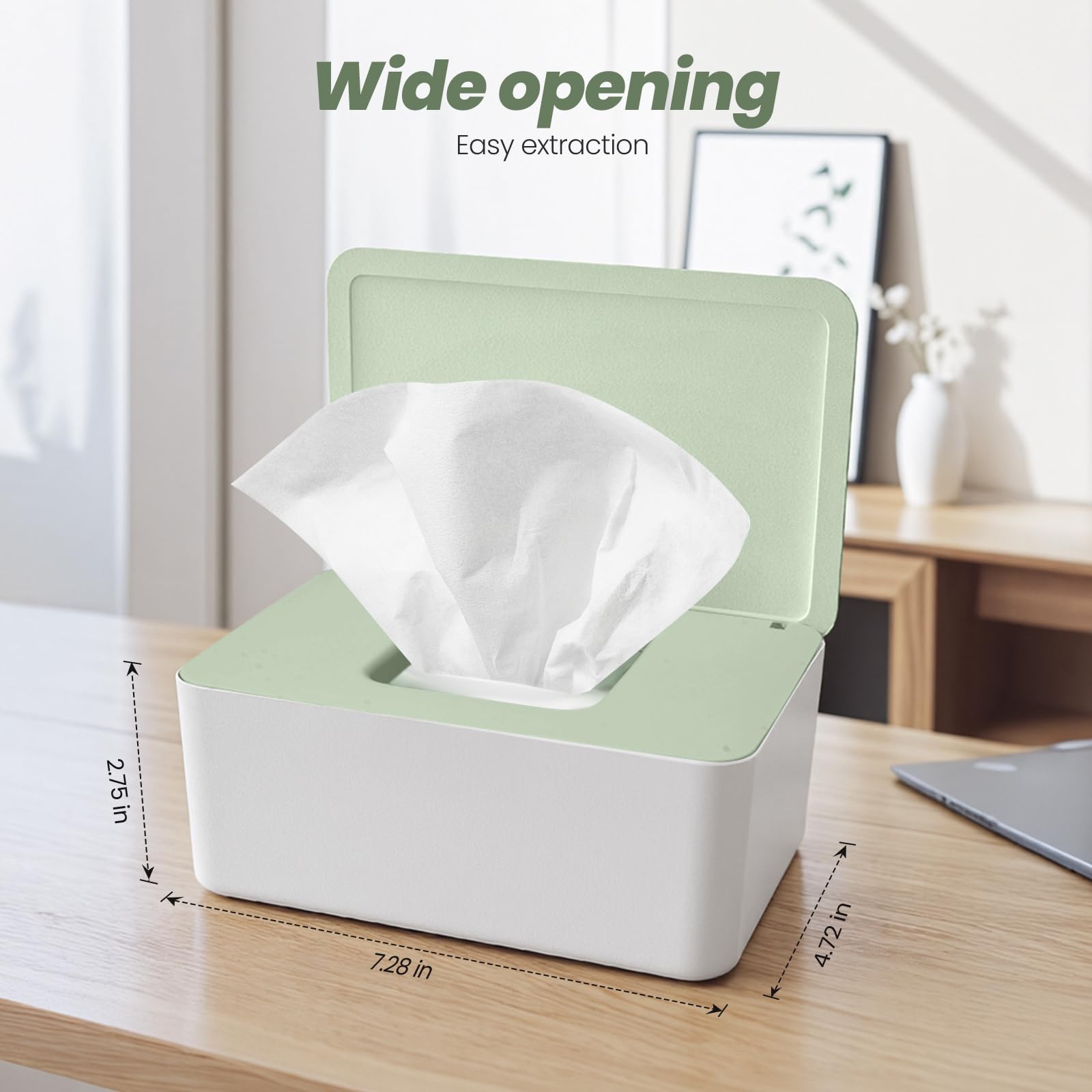 Vonsera Wet Wipes Dispenser Box - 100 Wipe Capacity | PP Plastic | White/Green Cap 3