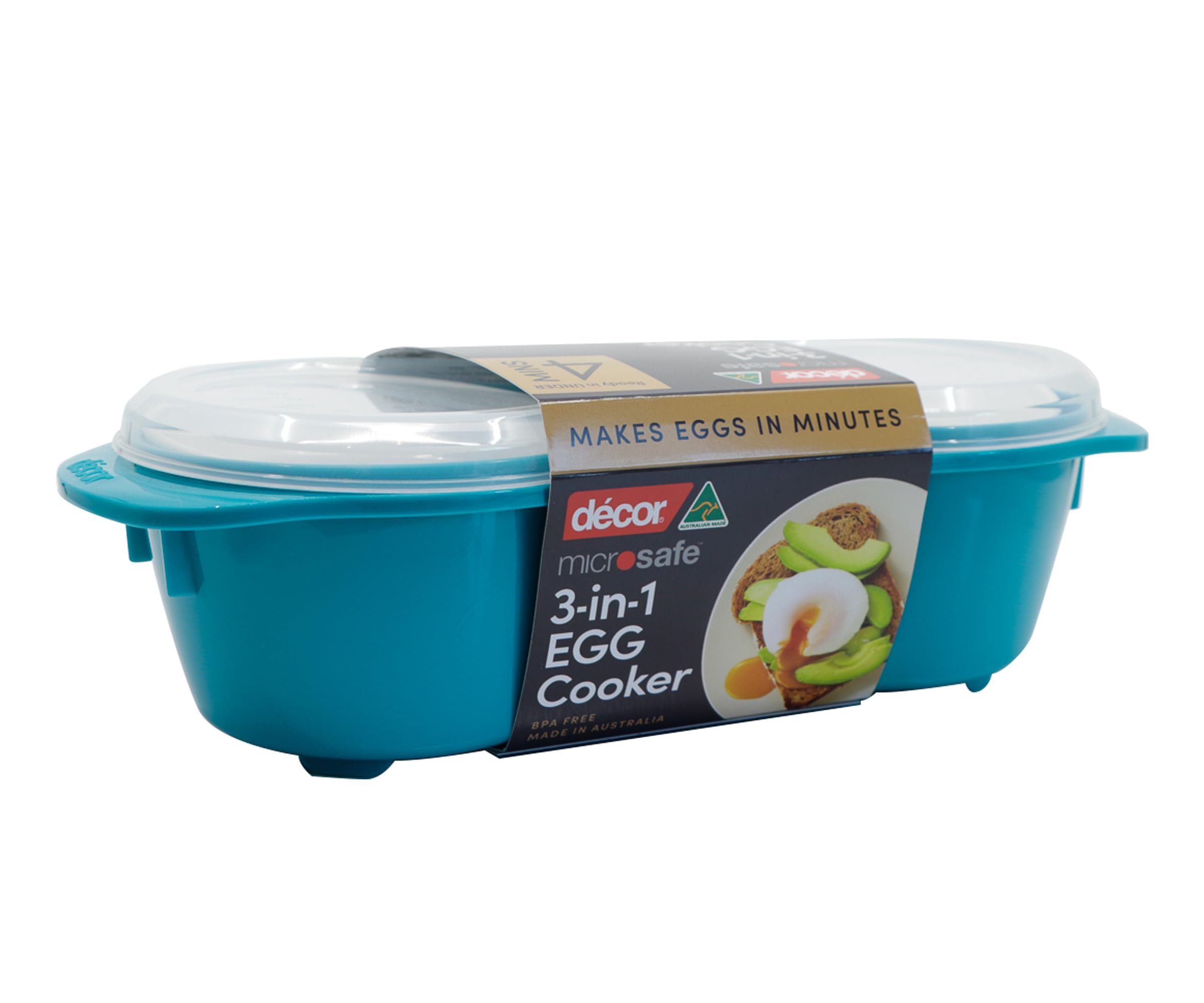 Décor Microsafe 3-in-1 Microwave Egg Cooker for Omelettes, Sunny Side Up, Poached Eggs | Teal Plastic