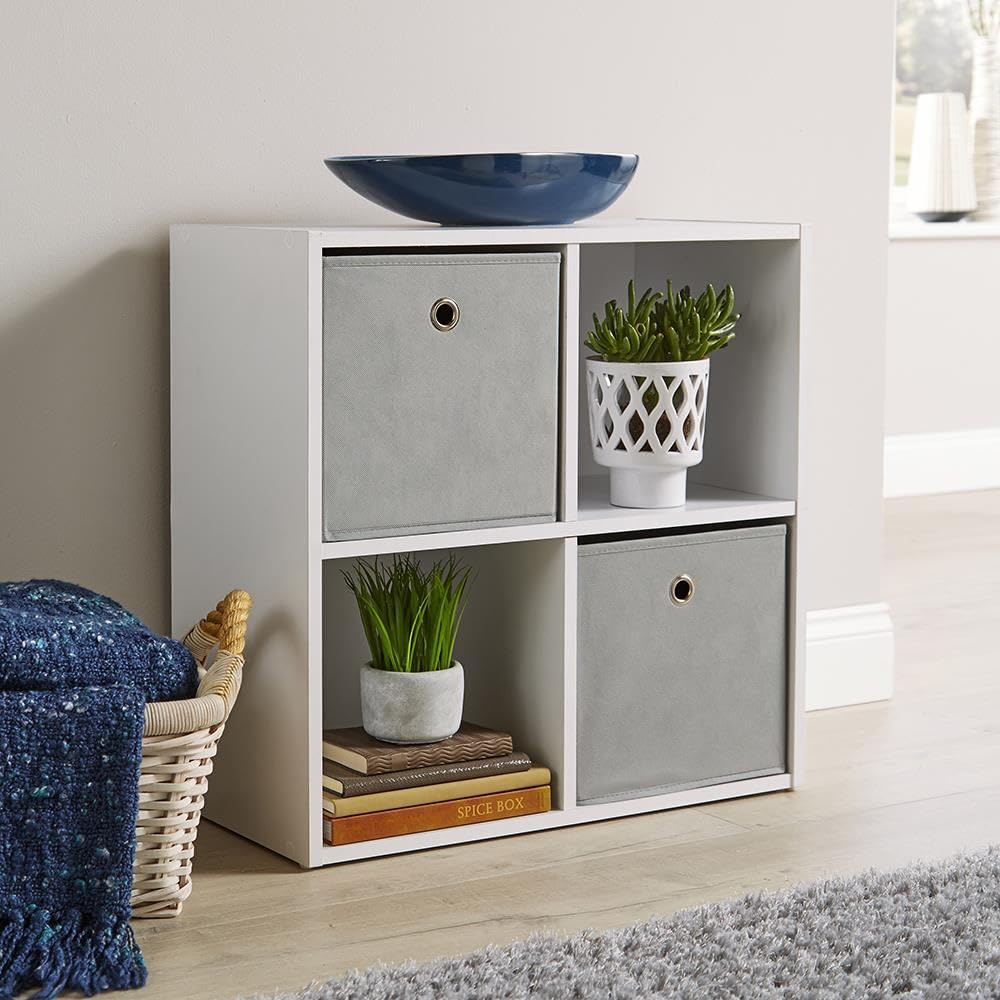 Home Source 4 Cube Storage Bookcase - White Wood Display Unit | 60cm Width 1