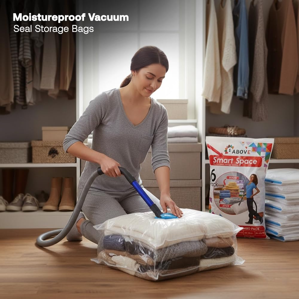 1ABOVE Pack of 6 Vacuum Storage Bags - Space Saving up to 70% | Mould, Moisture & Bug Proof 6