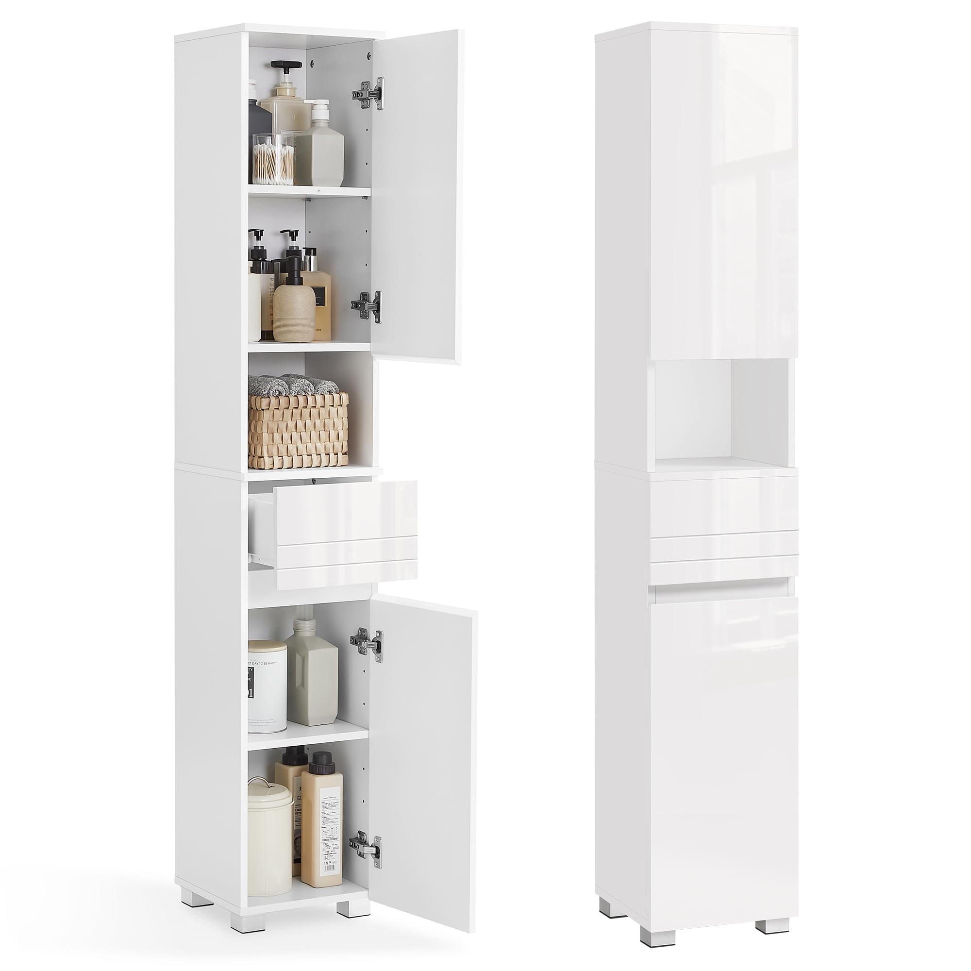 VASAGLE Tall Bathroom Cabinet - Slim Storage | White | MDF | 30x30x170 cm 3