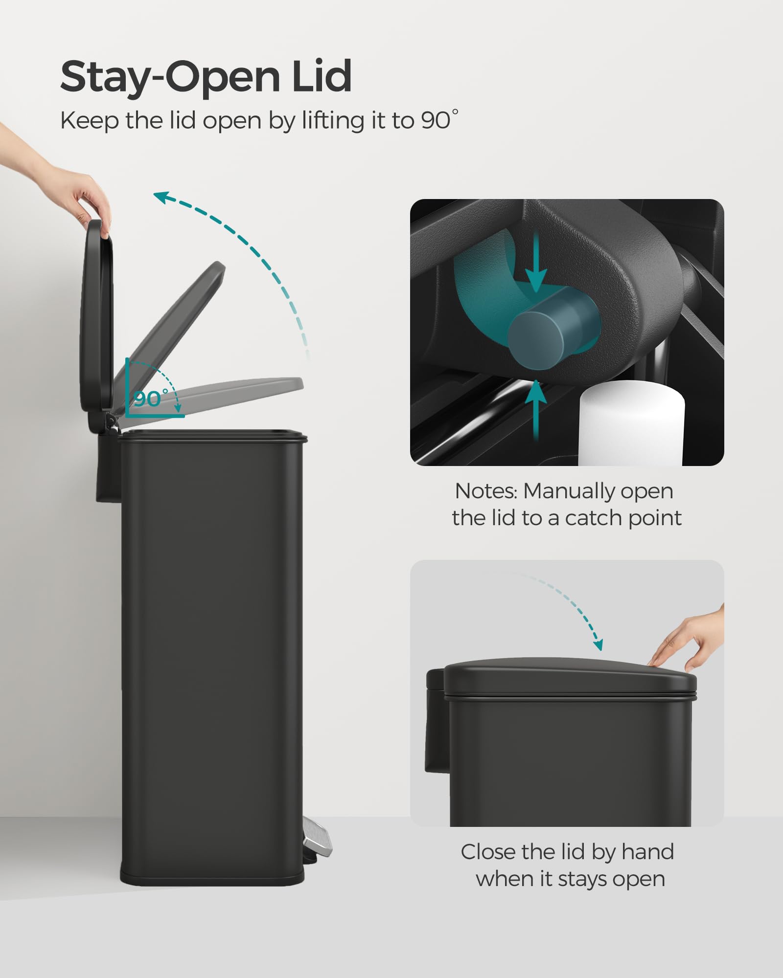 SONGMICS Kitchen Bin - 40L Capacity | Soft Close Lid | Black Alloy Steel 4