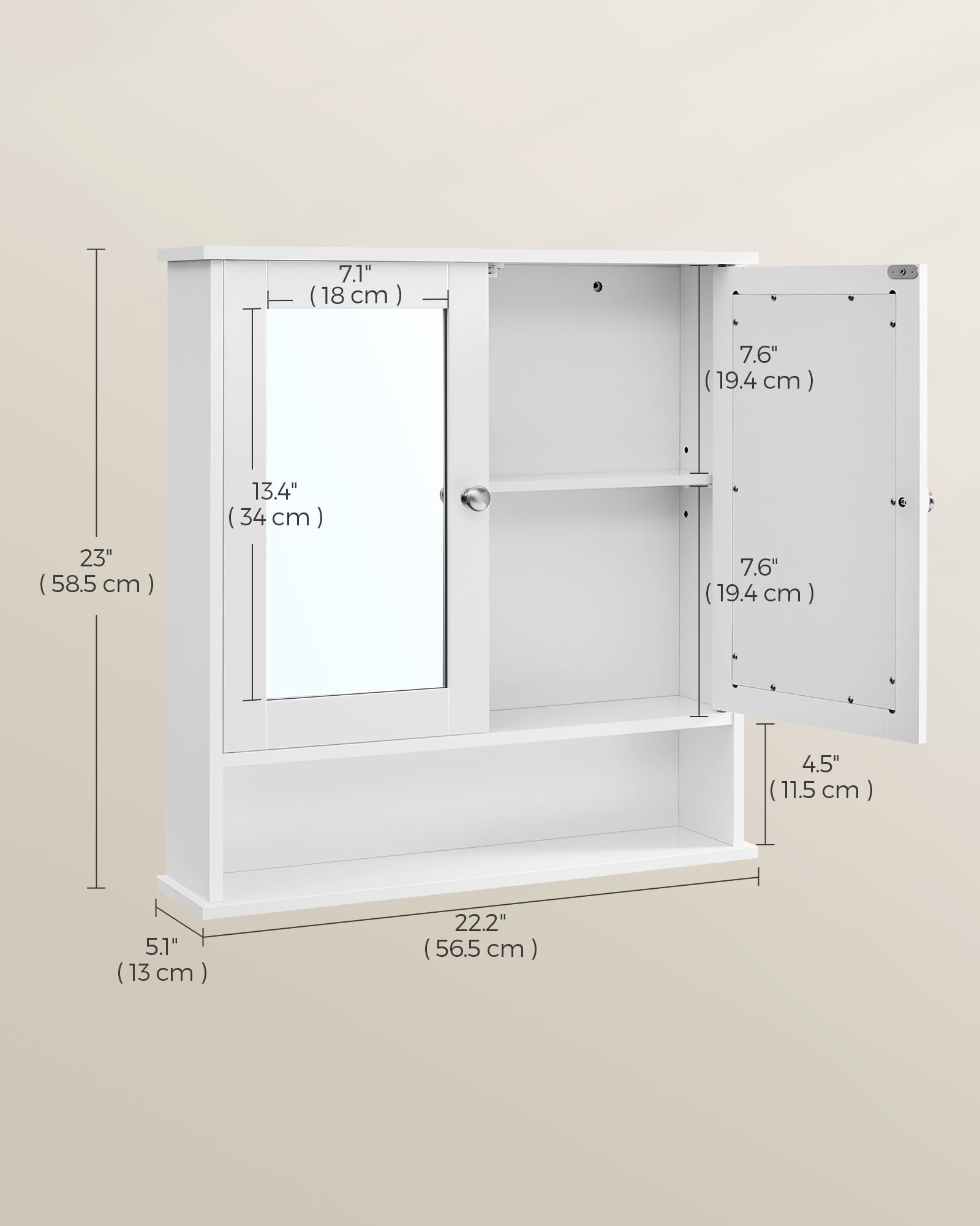 VASAGLE Bathroom Mirror Cabinet with 2 Mirrored Doors, Adjustable Shelf, Wall-Mounted, White LHC002 3