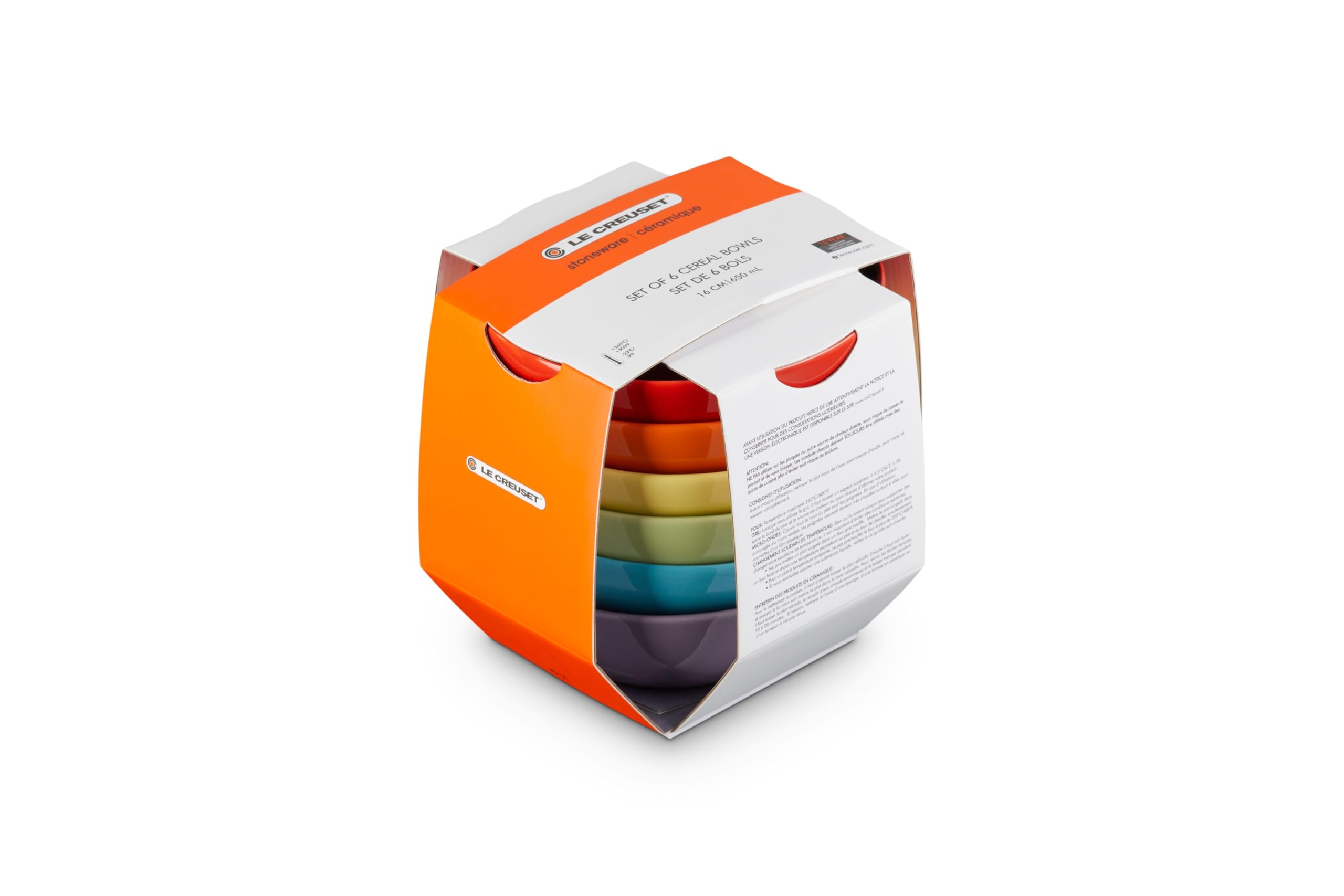 Le Creuset Stoneware Cereal Bowl Set - 6 Pieces, 650 ml Capacity, Rainbow Colors 4