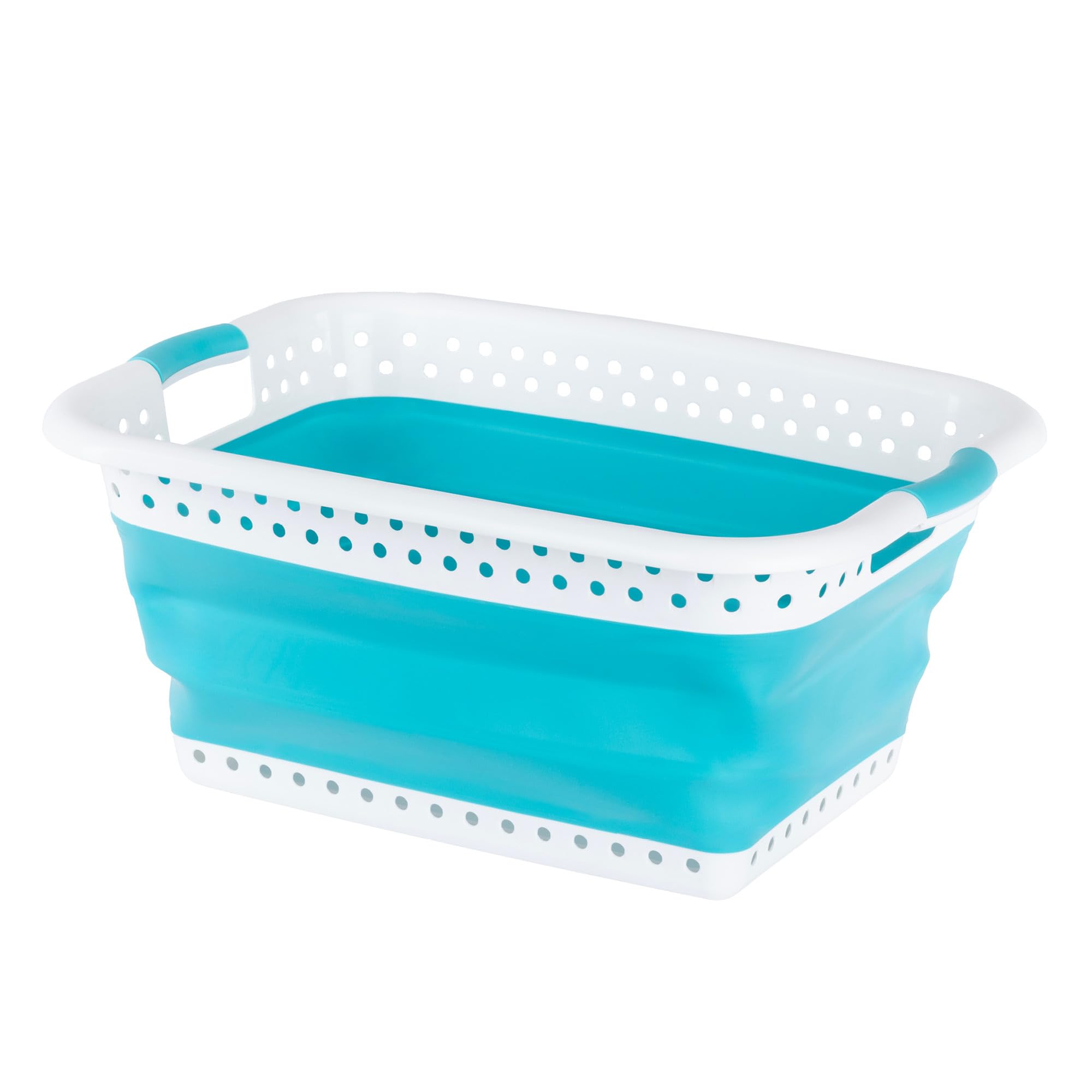 LIVIVO Collapsible Laundry Basket 58L - Foldable with Carry Handles | Turquoise 2