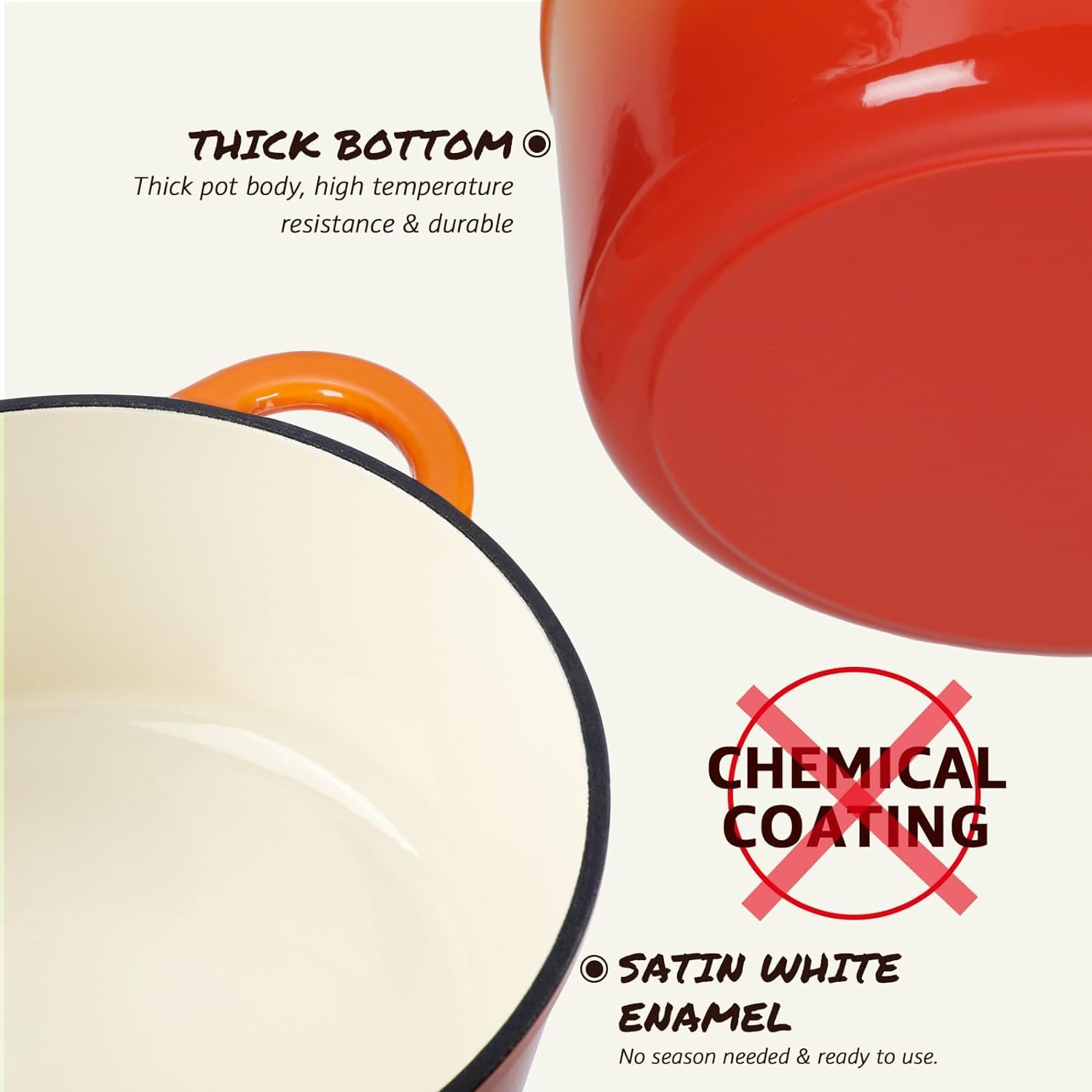 OVERMONT 26cm/5.2L Enamelled Cast Iron Round Casserole Pot with Lid | Pumpkin Color | 5.5 Quart 8