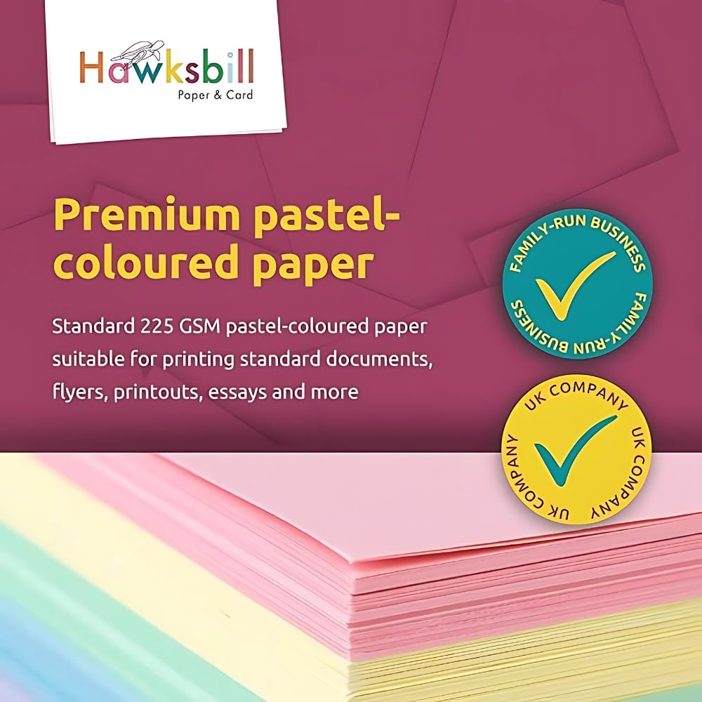Hawksbill 225GSM A4 Pastel Card Stock Premium Bright Pastel Cardstock 100 Pack 6
