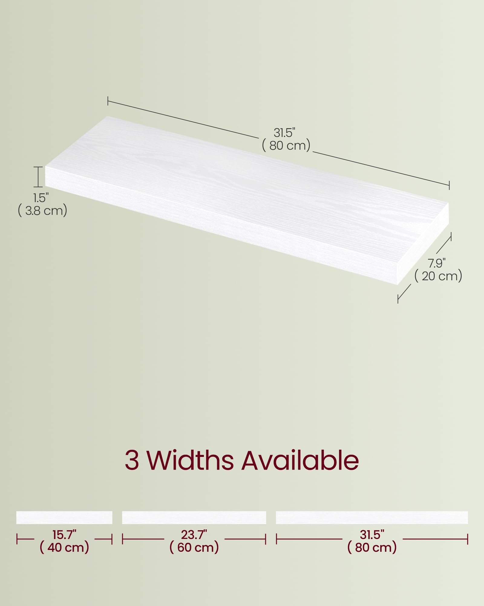 VASAGLE Floating Wall Shelf - Snow White Wood Grain | 80 cm Width | 10 kg Load Capacity 3