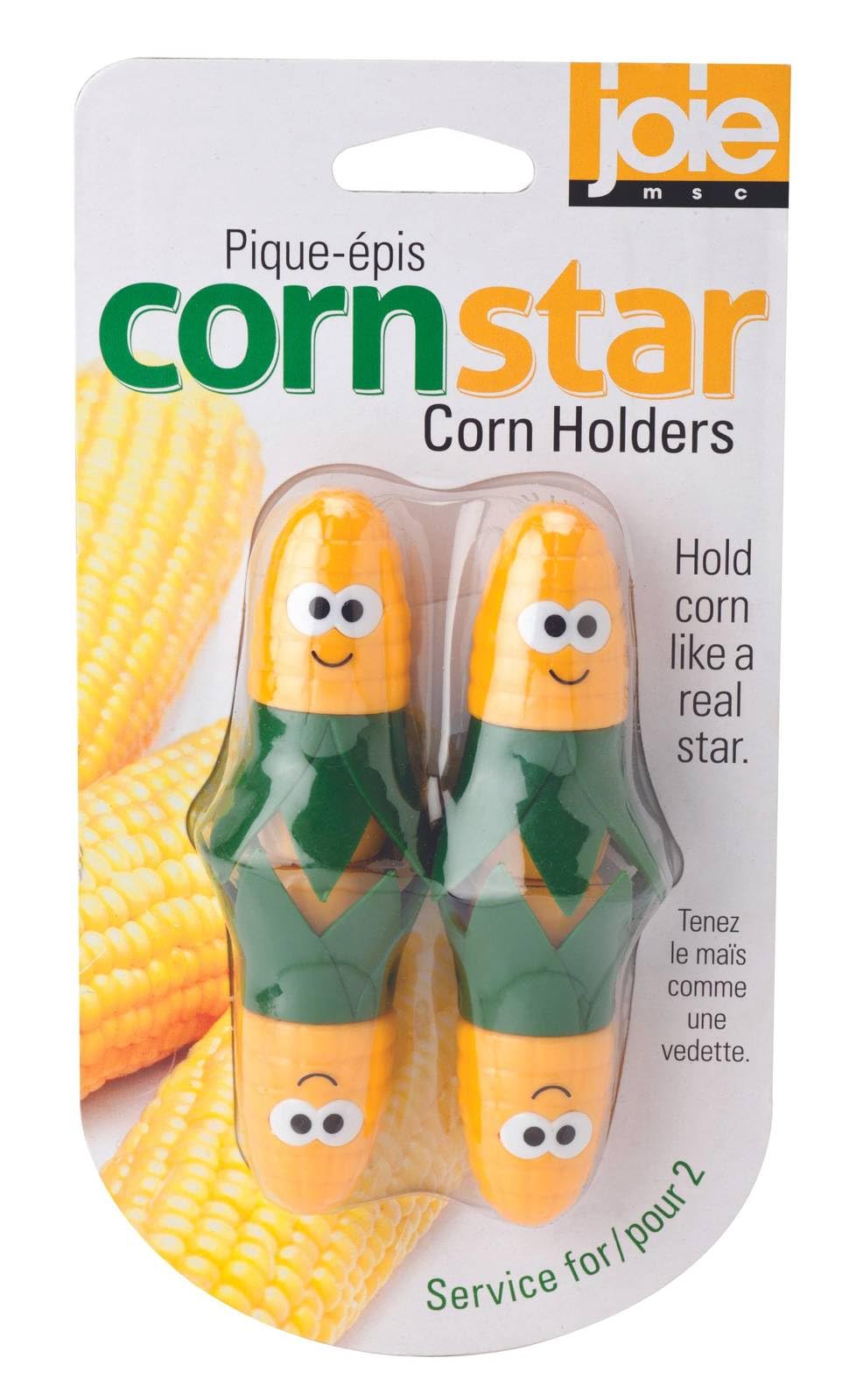 Joie Corn Star Cob Holders - 2 Sets | Stainless Steel Prongs | Yellow 2