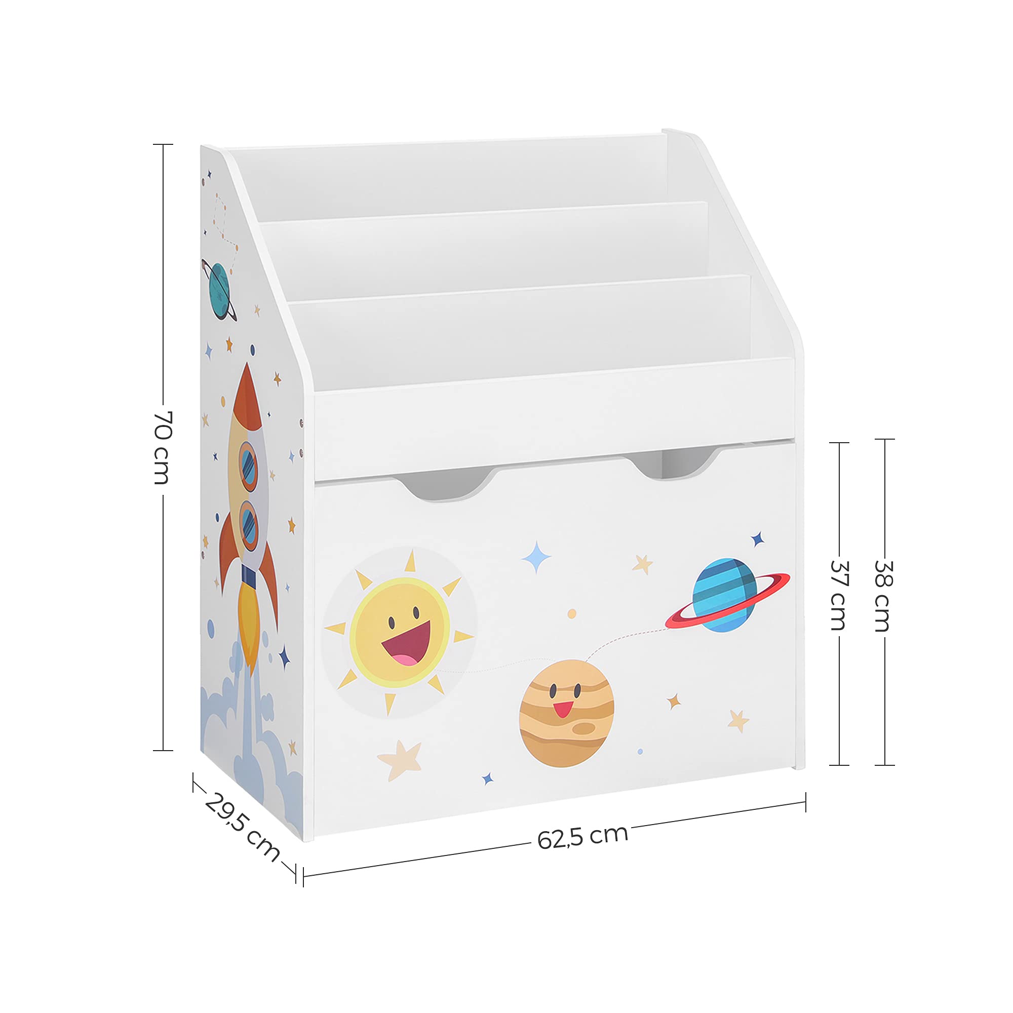SONGMICS Children's Bookcase with 3 Shelves and Detachable Toy Box | White | 62.5W x 29.5D x 70H cm 3