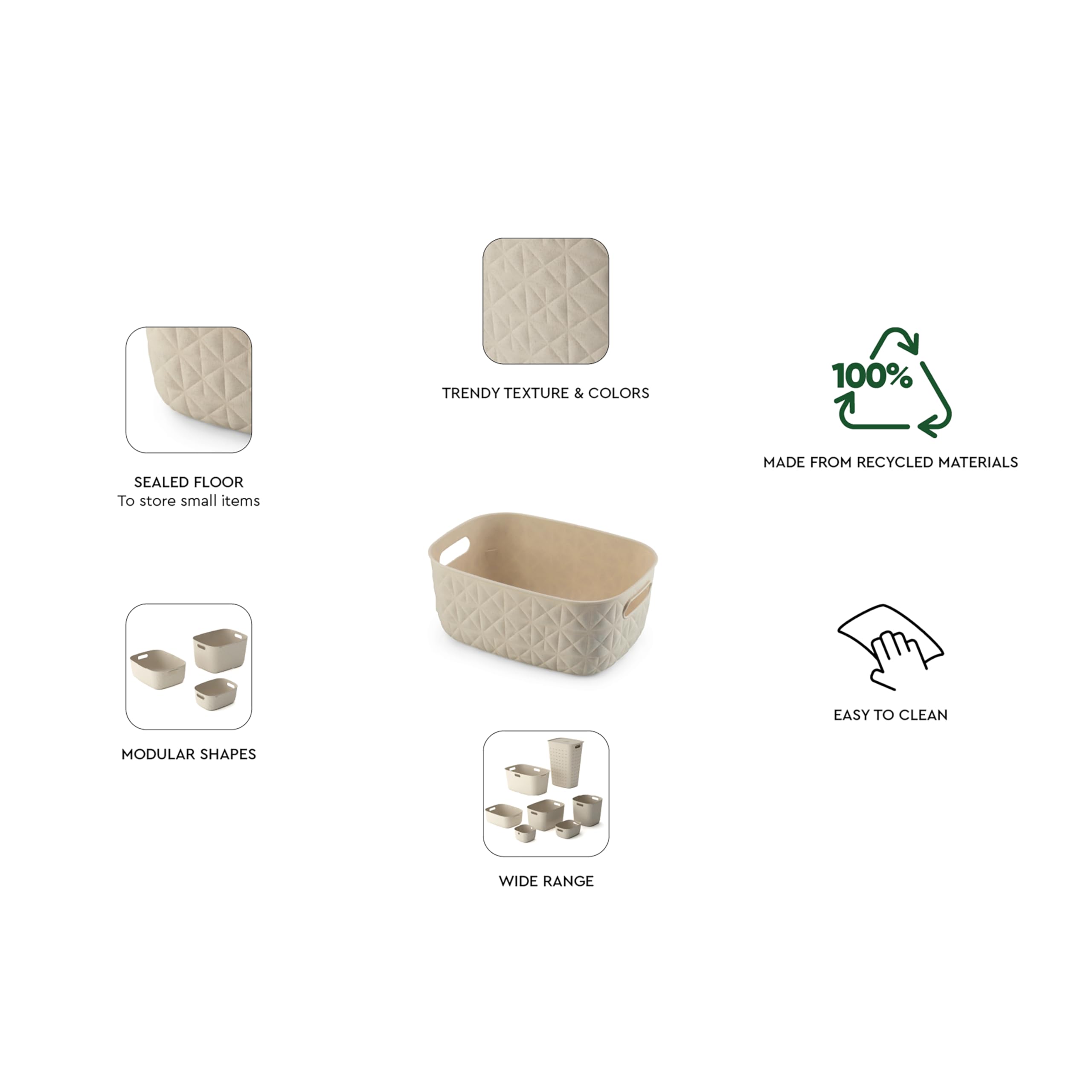 CURVER Softex 4L Storage Baskets (Set of 4) - 100% Recycled Resin | Chalk White 8