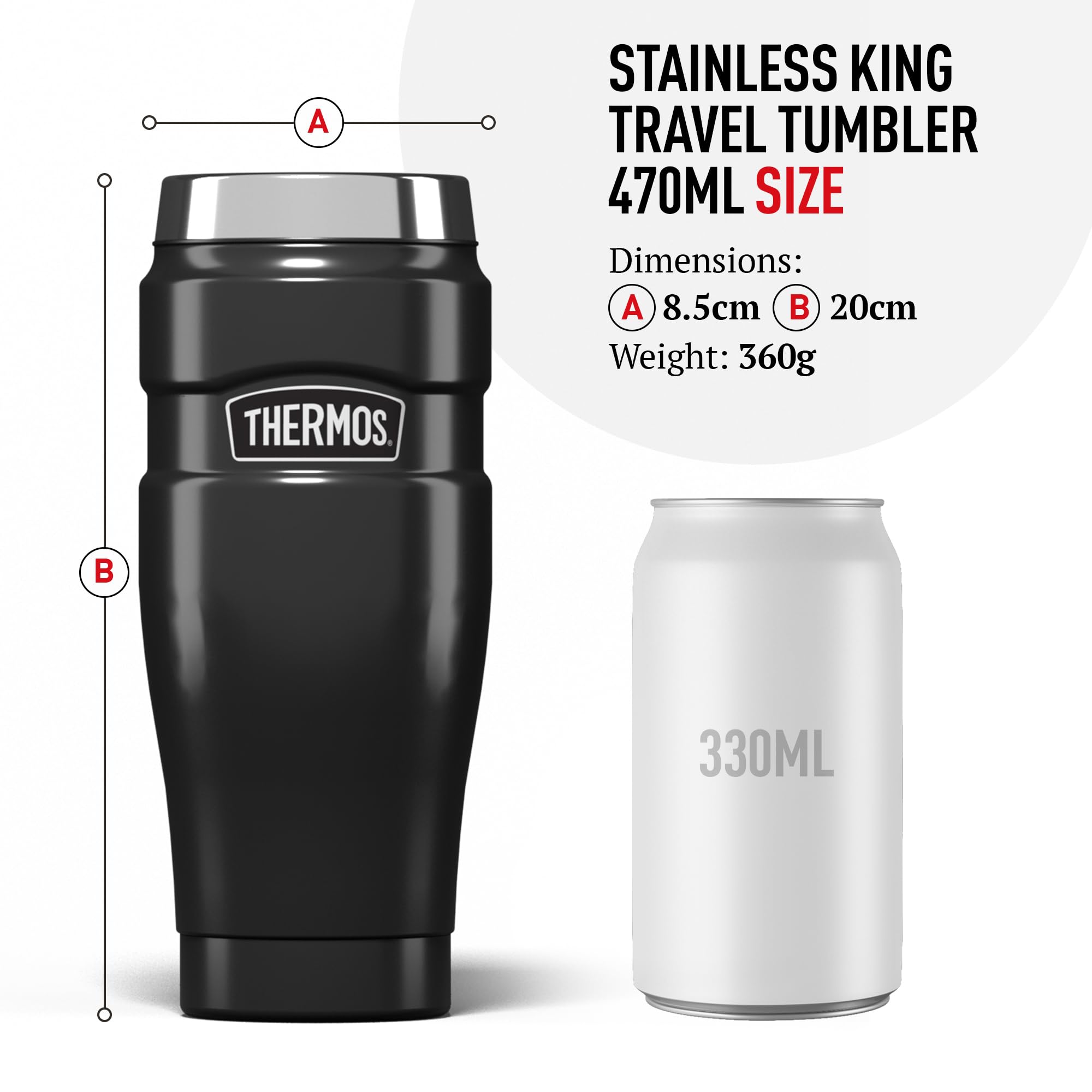 Thermos Stainless King Travel Tumbler 470ml Matt Black | Keeps Hot 7 Hrs, Cold 18 Hrs 8