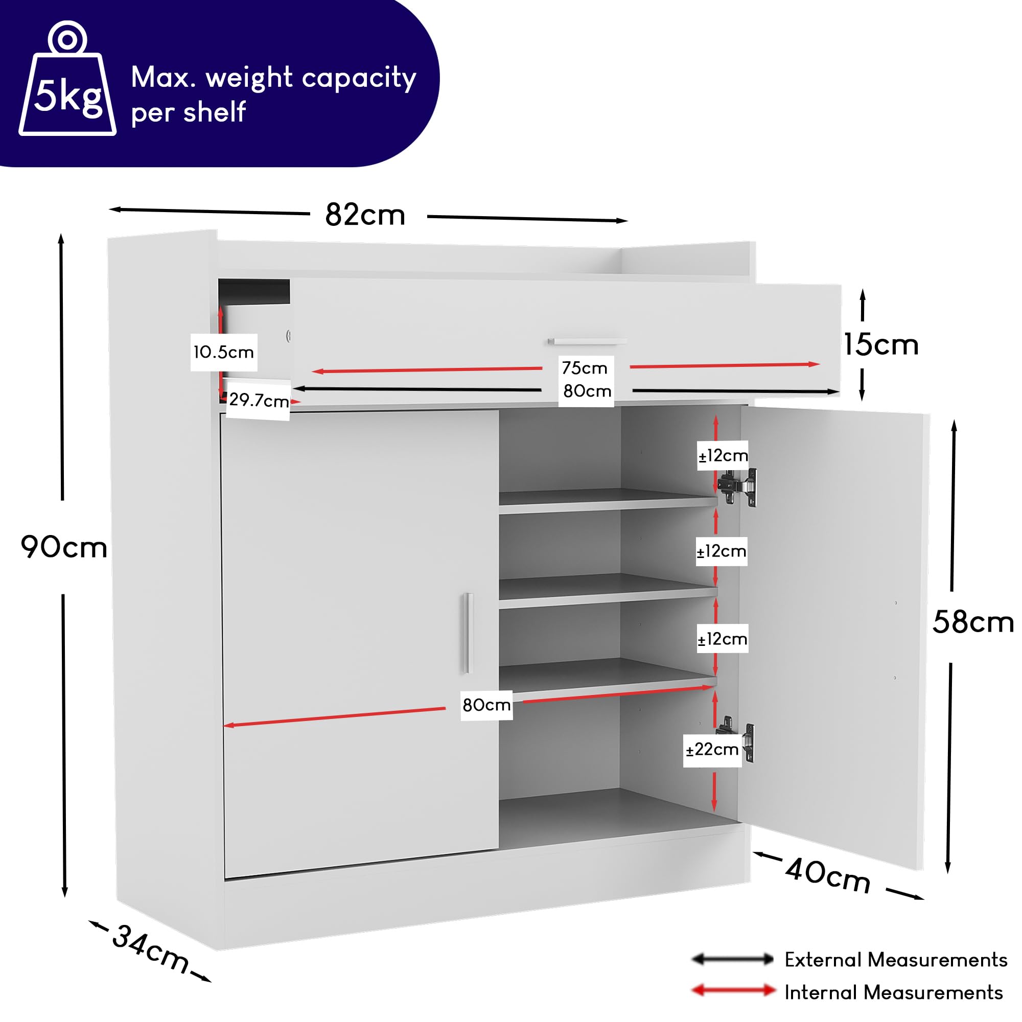 Vida Designs Dalby Shoe Cabinet - 2 Doors 1 Drawer | White | Particle Board & MDF 2