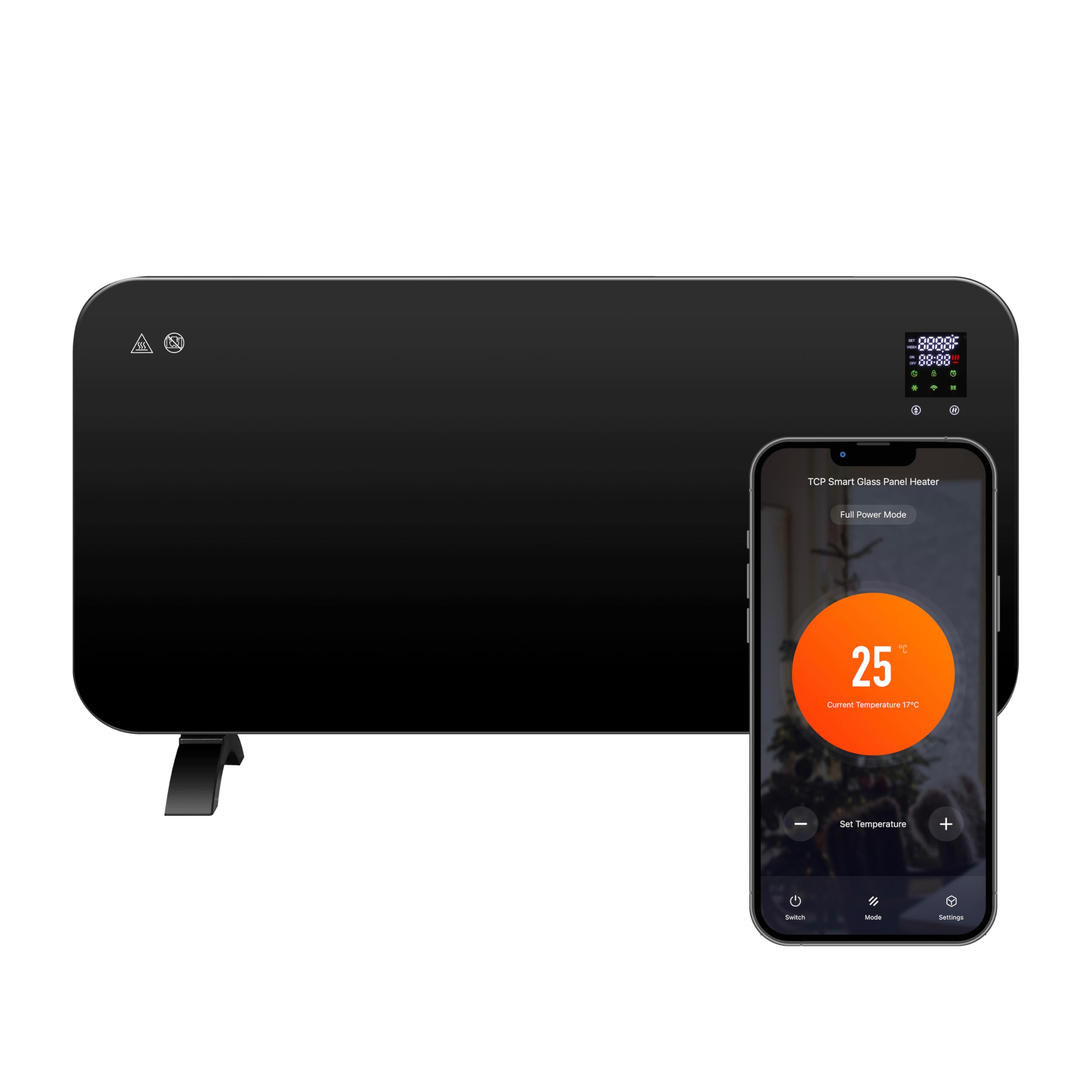 TCP Smart Glass Panel Heater 2000W Black with App Control | WiFi | 2 Heat Modes 1
