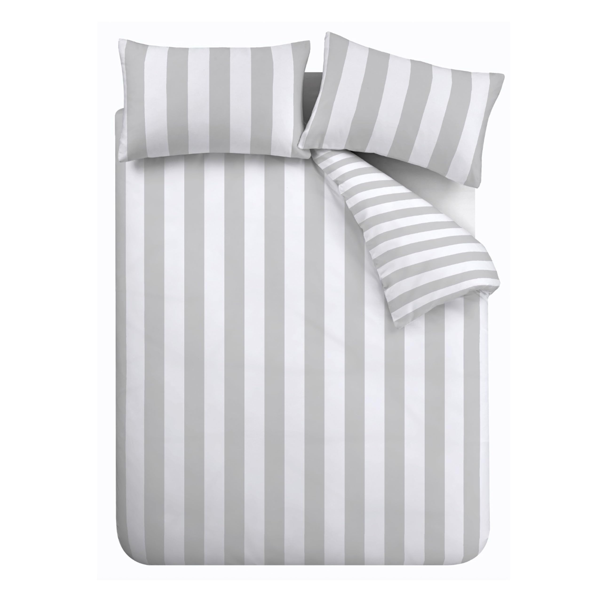 Catherine Lansfield Cove Stripe Reversible Double Duvet Cover Set | Silver | 52% Polyester 48% Cotton 6