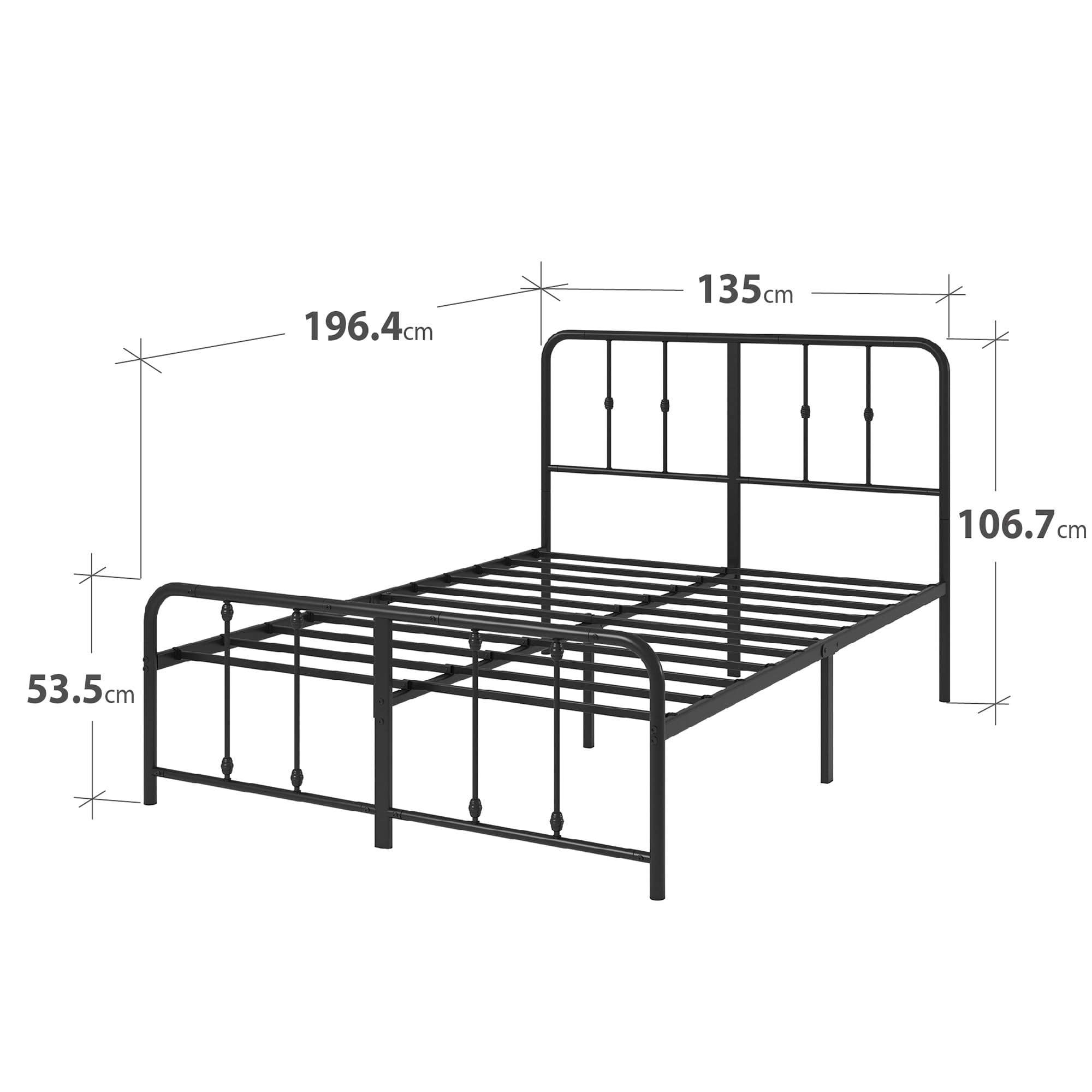 Zinus Florence Double Bed Frame - Vintage Style Metal with Headboard & Footboard | 135 x 190 cm | Black 2