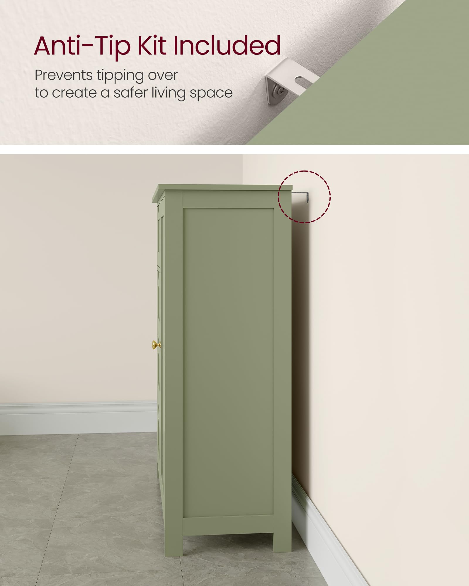 VASAGLE Bathroom Floor Storage Cabinet with 4 Drawers | Laurel Green | Engineered Wood 6