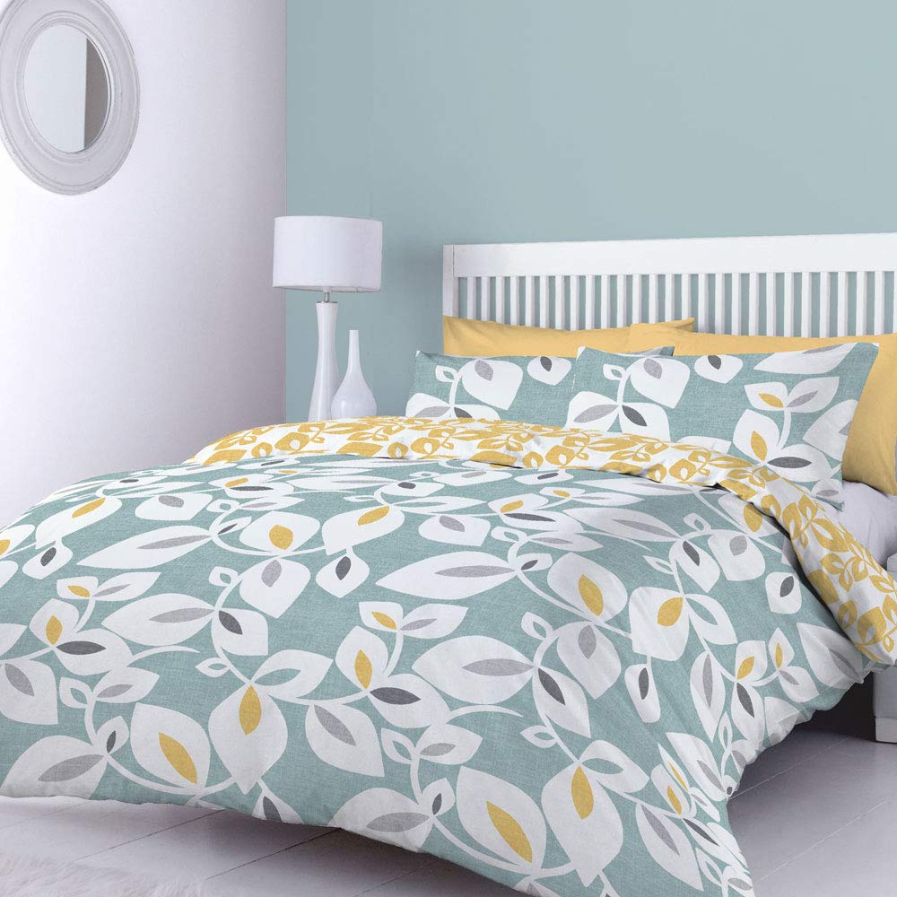 Catherine Lansfield Inga Leaf Reversible King Duvet Cover Set | 220x230cm | Teal 1