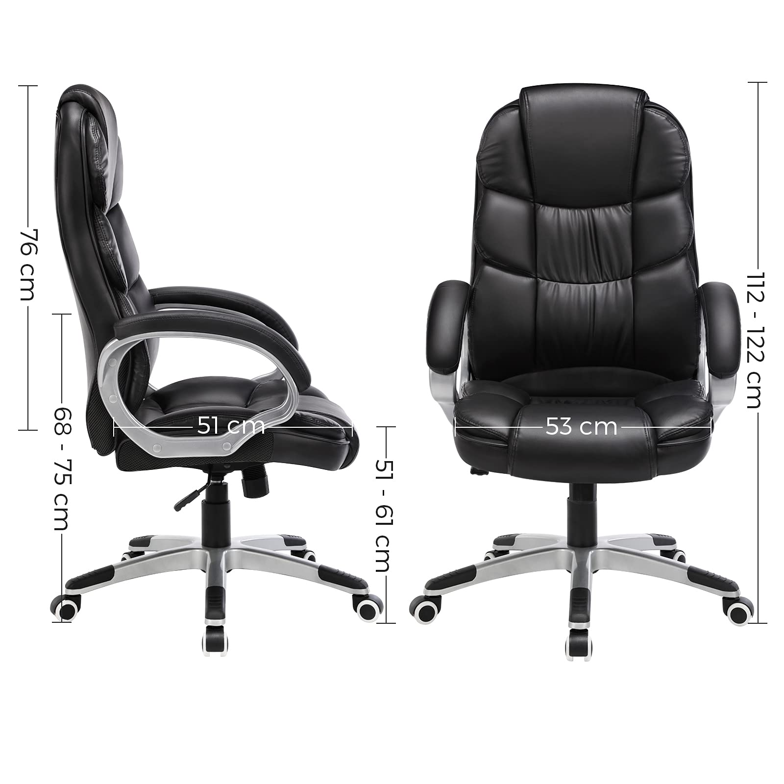 SONGMICS Ergonomic Swivel Desk Chair - 150 kg Max Load | Adjustable Height | Black PU 3