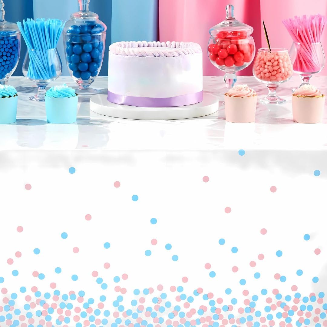 Unique Gender Reveal Party Table Cover - Pink & Blue Plastic | 137cm x 213cm 5